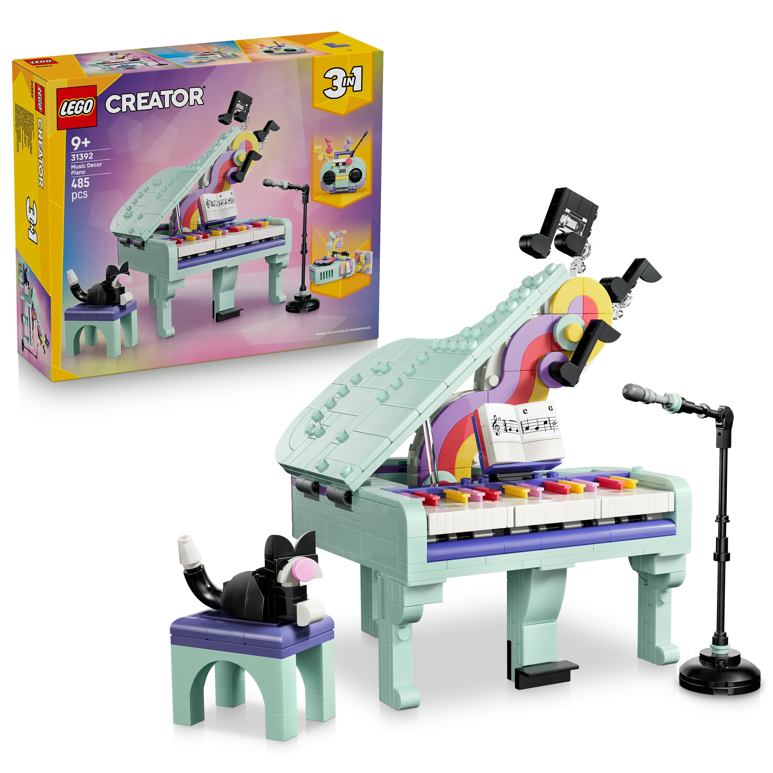 LEGO Creator 3-in-1-Set 31392 Deko-Klavier mit Katze, Spielzeug ab 9