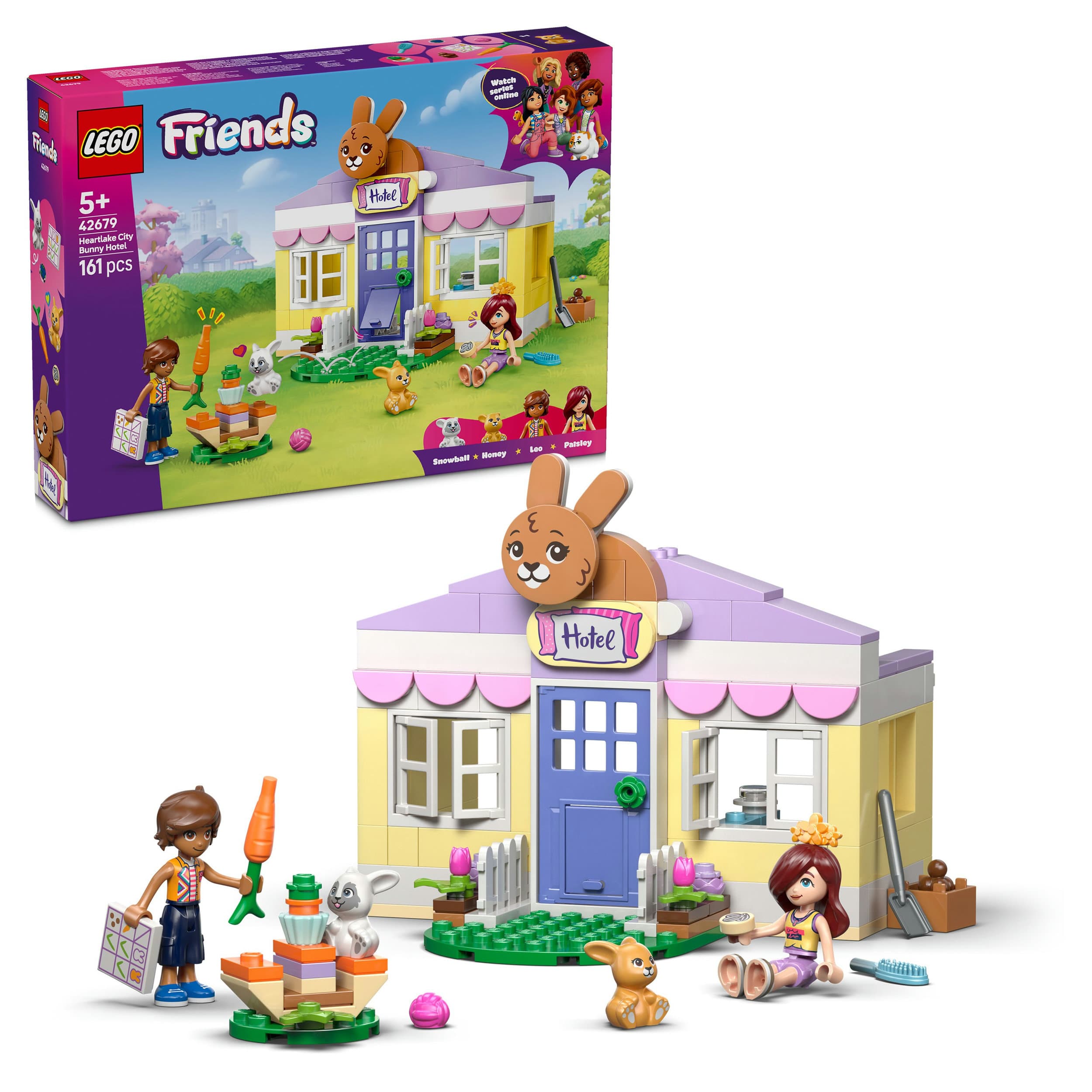 LEGO Friends 42679 Heartlake City Hasenhotel, Spielzeug mit Mini Puppen