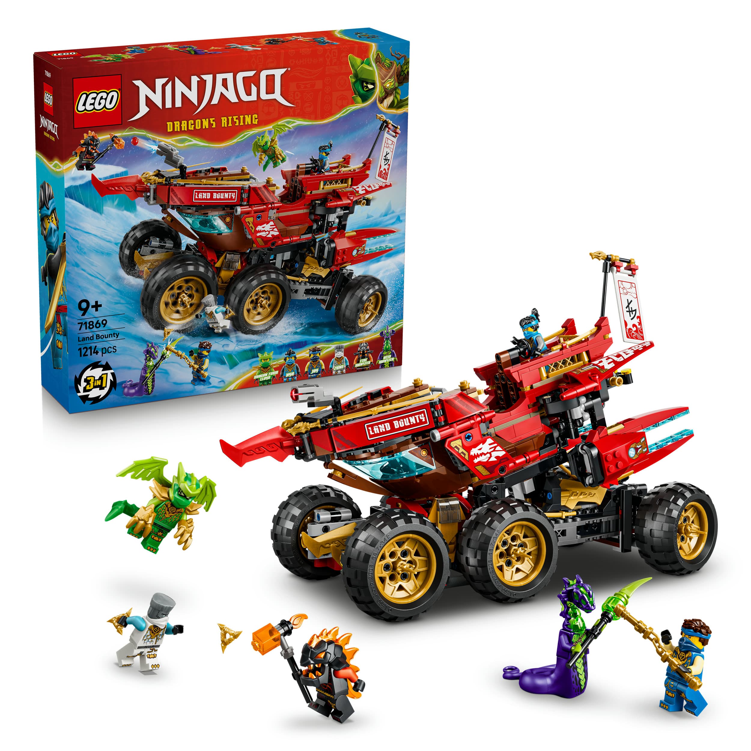 LEGO NINJAGO 71869 Wüstensegler, Spielzeug-LKW für Kinder, 3 Fahrzeuge und 6 Minifiguren
