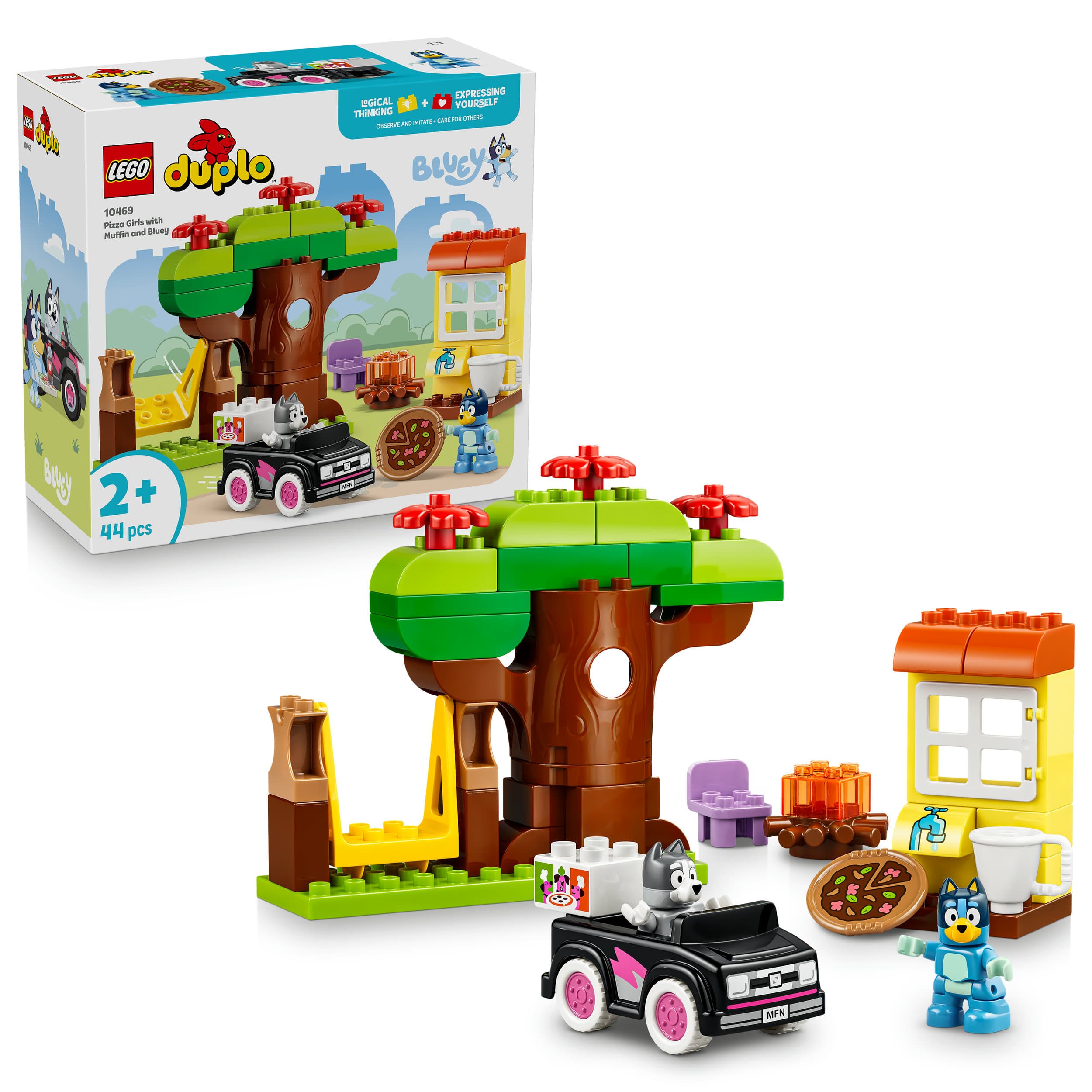 LEGO DUPLO 10469 Bluey Pizza-Schwestern mit Muffin und Bluey, Spielzeug