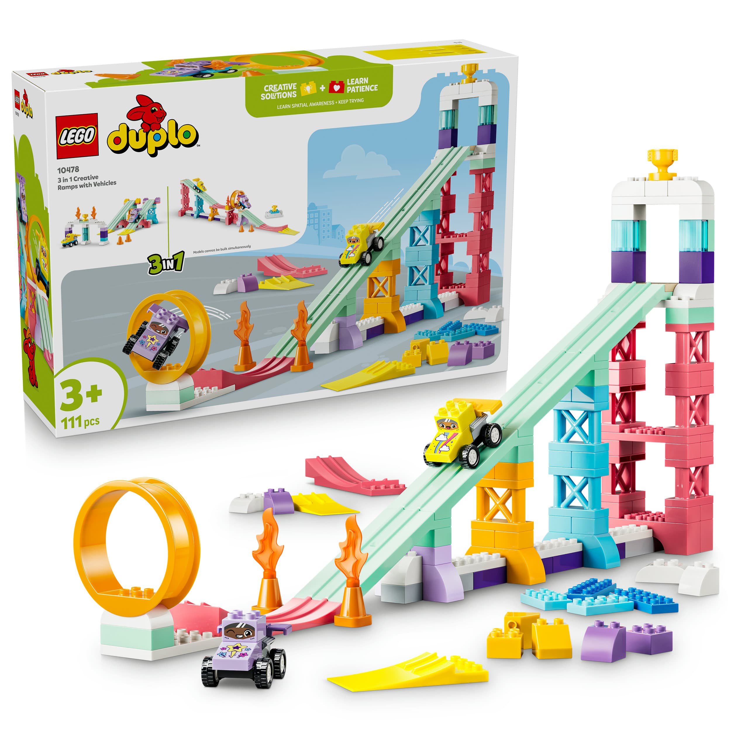 LEGO DUPLO Town 10478 Kreative Sprungschanzen mit kleinen Flitzern 3-in-1-Set, Lernspielzeug