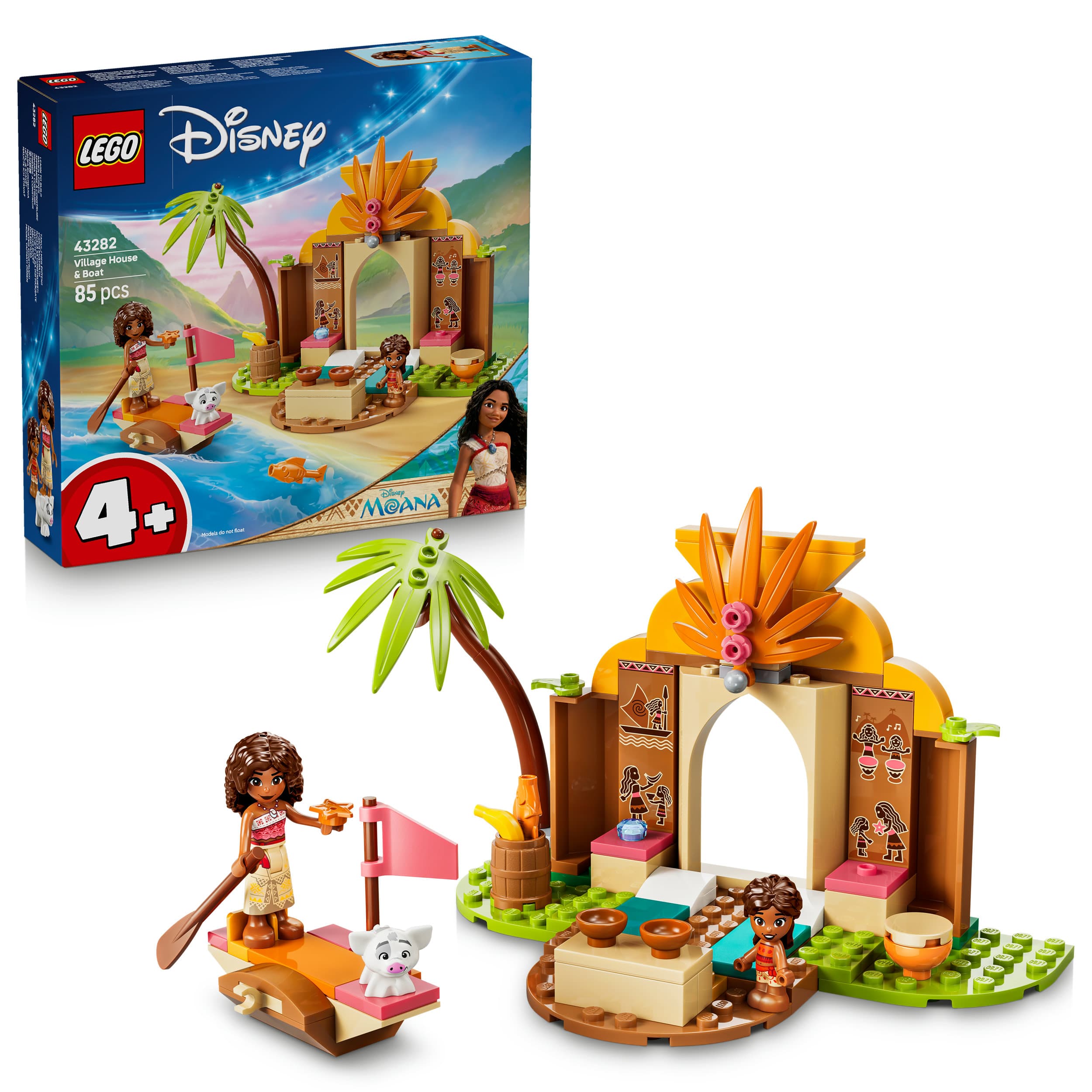 LEGO ǀ Disney 43282 Vaiana Vaianas Hütte und Boot, Vaiana Fantasy-Bauset für Kinder ab 4 Jahren