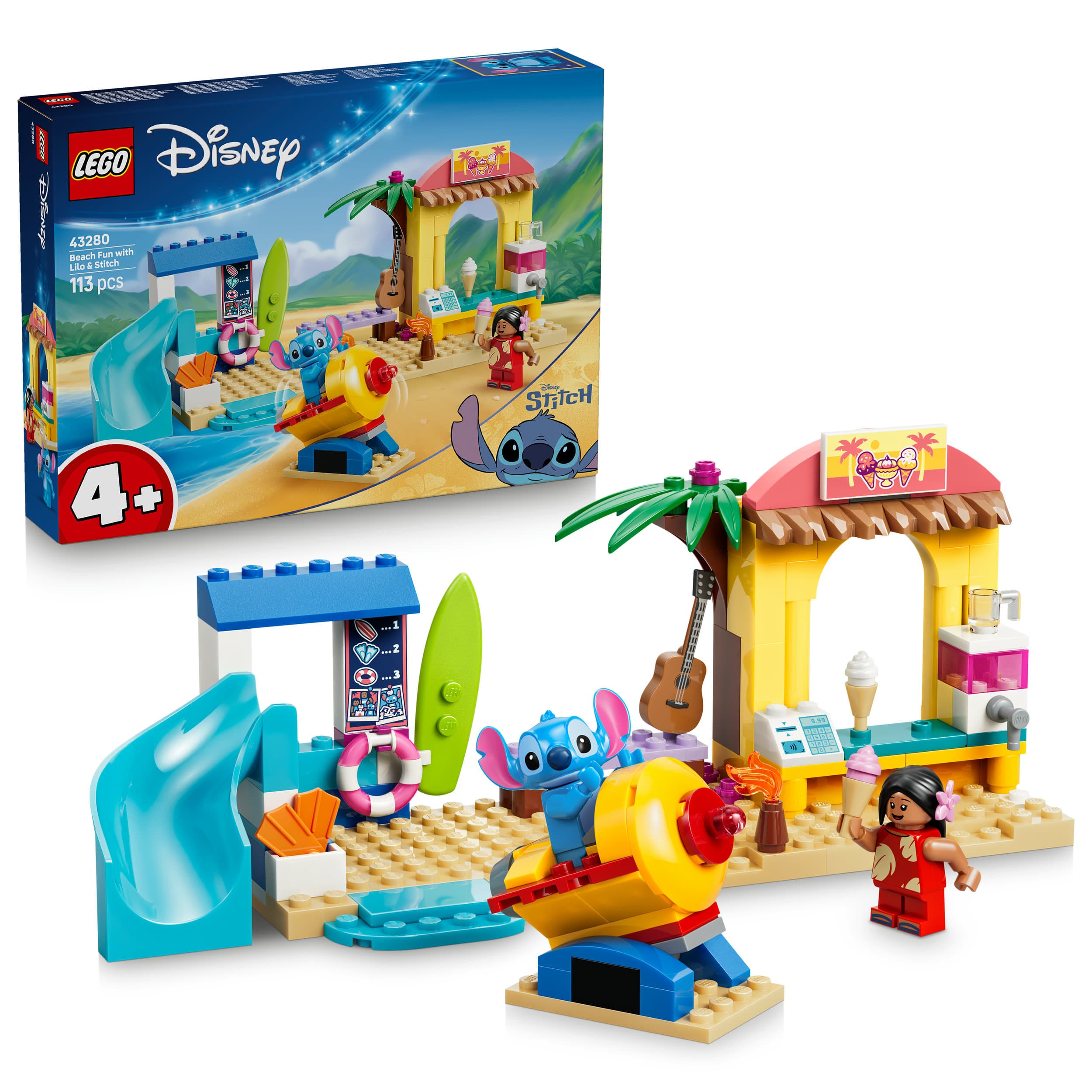LEGO ǀ Disney 43280 Spaß am Strand mit Lilo und Stitch, Bauset für junge Filmfans ab 4 Jahren