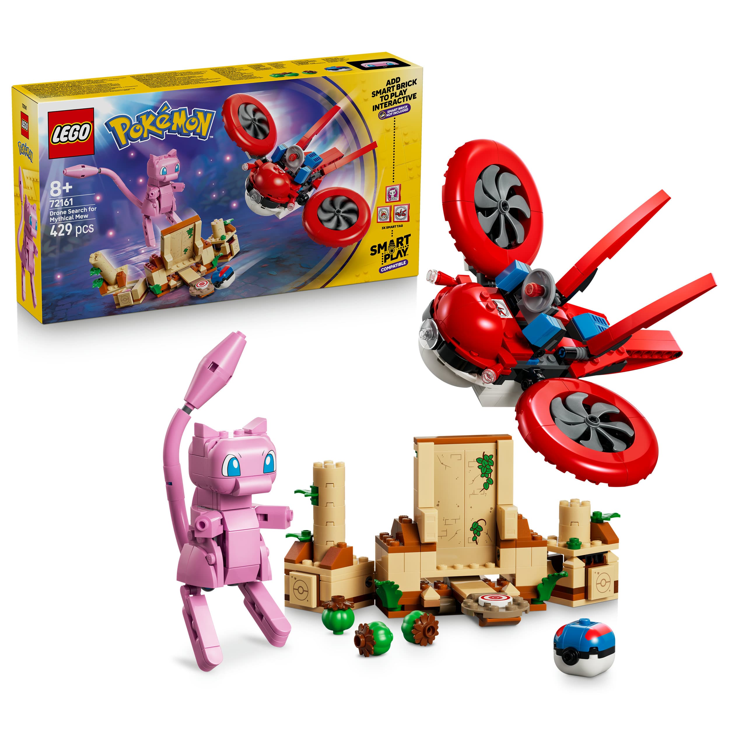 LEGO Pokémon SMART Play: Drohnensuche nach einem Mysteriösen Mew kompatibles Set 72161