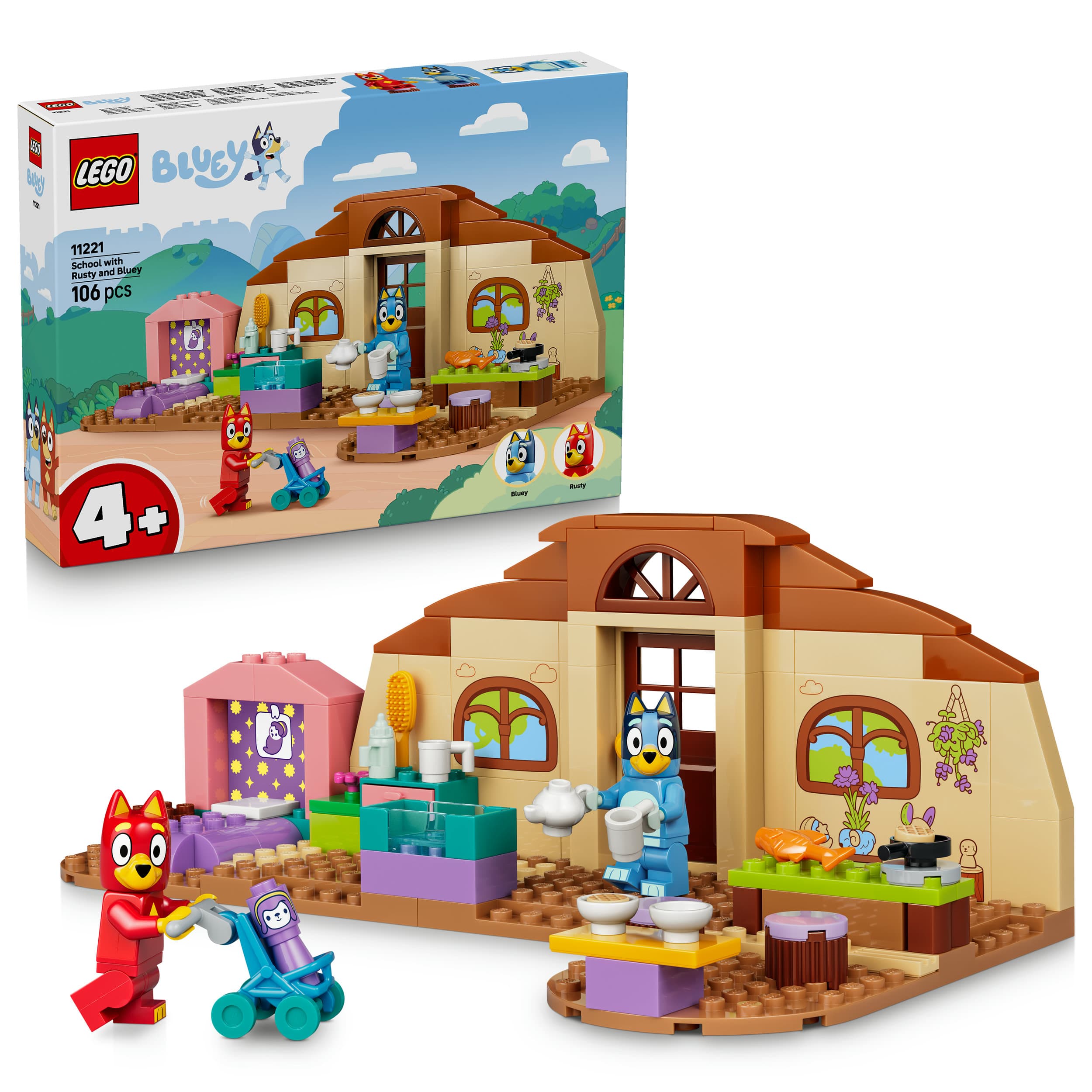 LEGO 11221 Bluey Schule mit Rusty und Bluey, Spielzeug für Kleinkinder