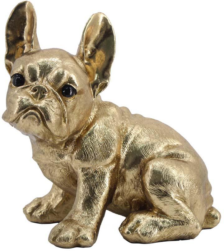 Polyresin Figur Hund sitzend antik/gold 24,5cm