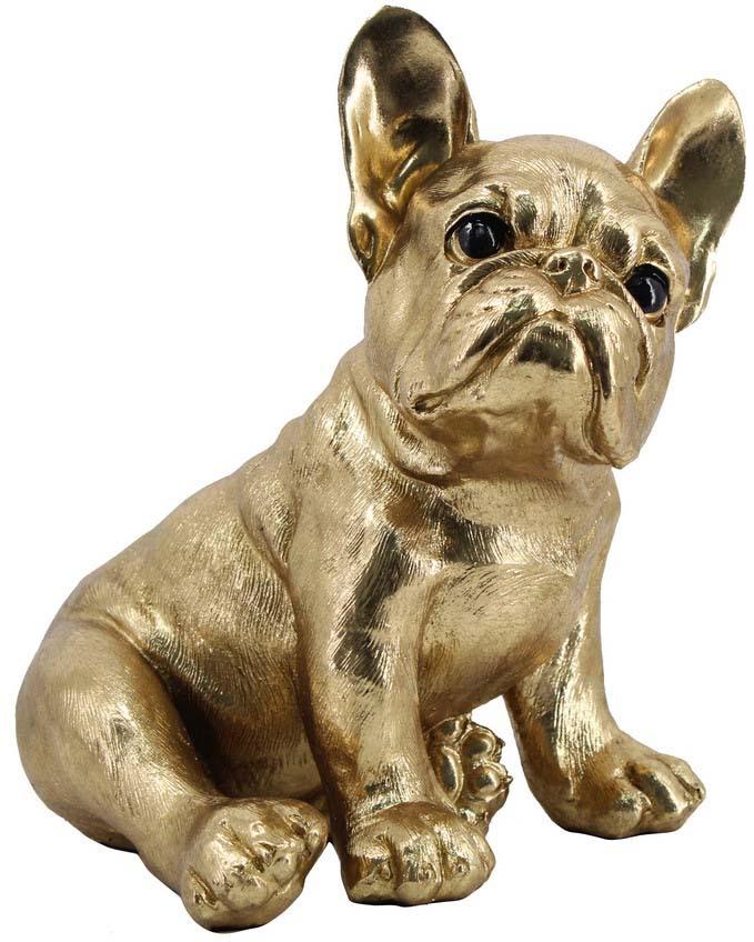 Polyresin Figur Hund sitzend antik/gold 28cm
