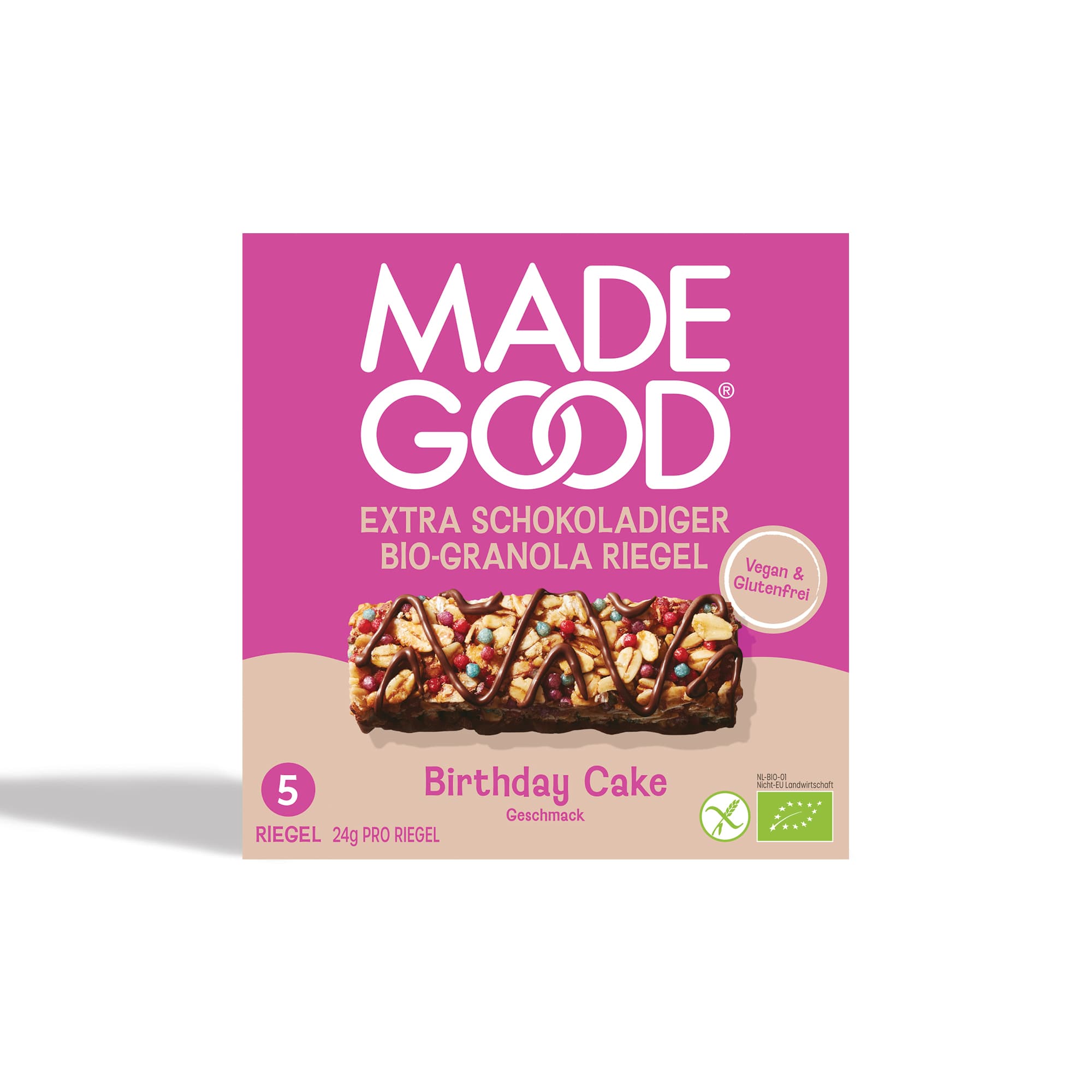 MADEGOOD Bio Müsliriegel mit Schokolade und"Birthday Cake"Geschmack