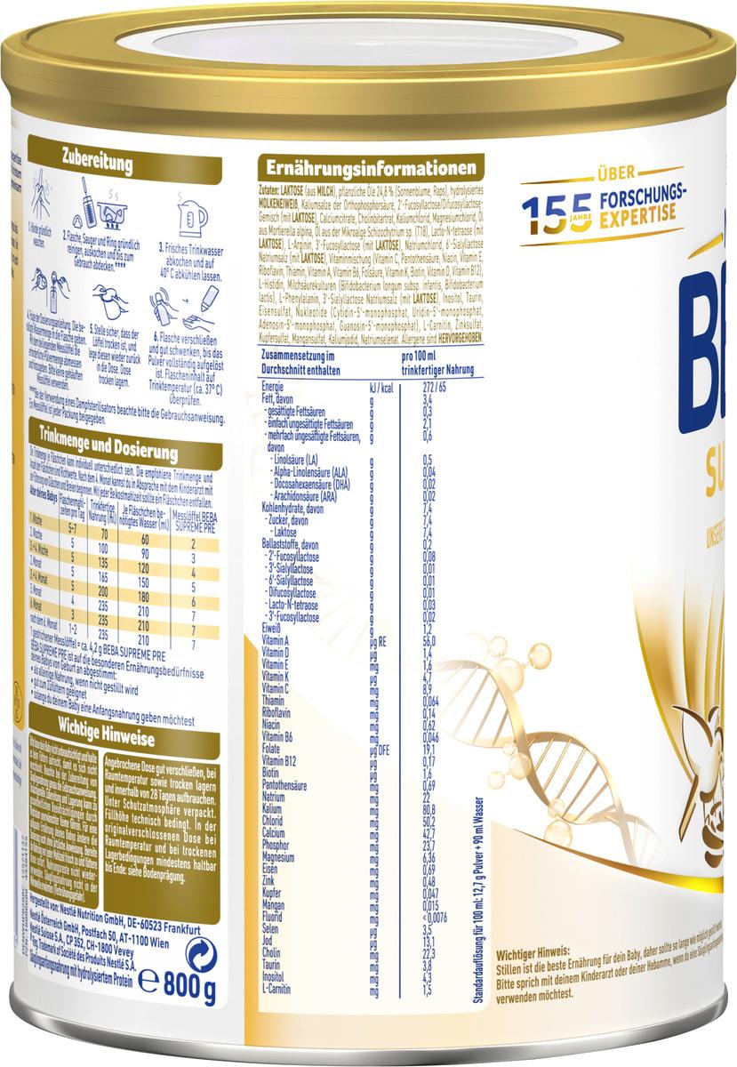 Produktbild BEBA SUPREME PRE Säuglingsanfangsnahrung von Geburt an 5 von 12