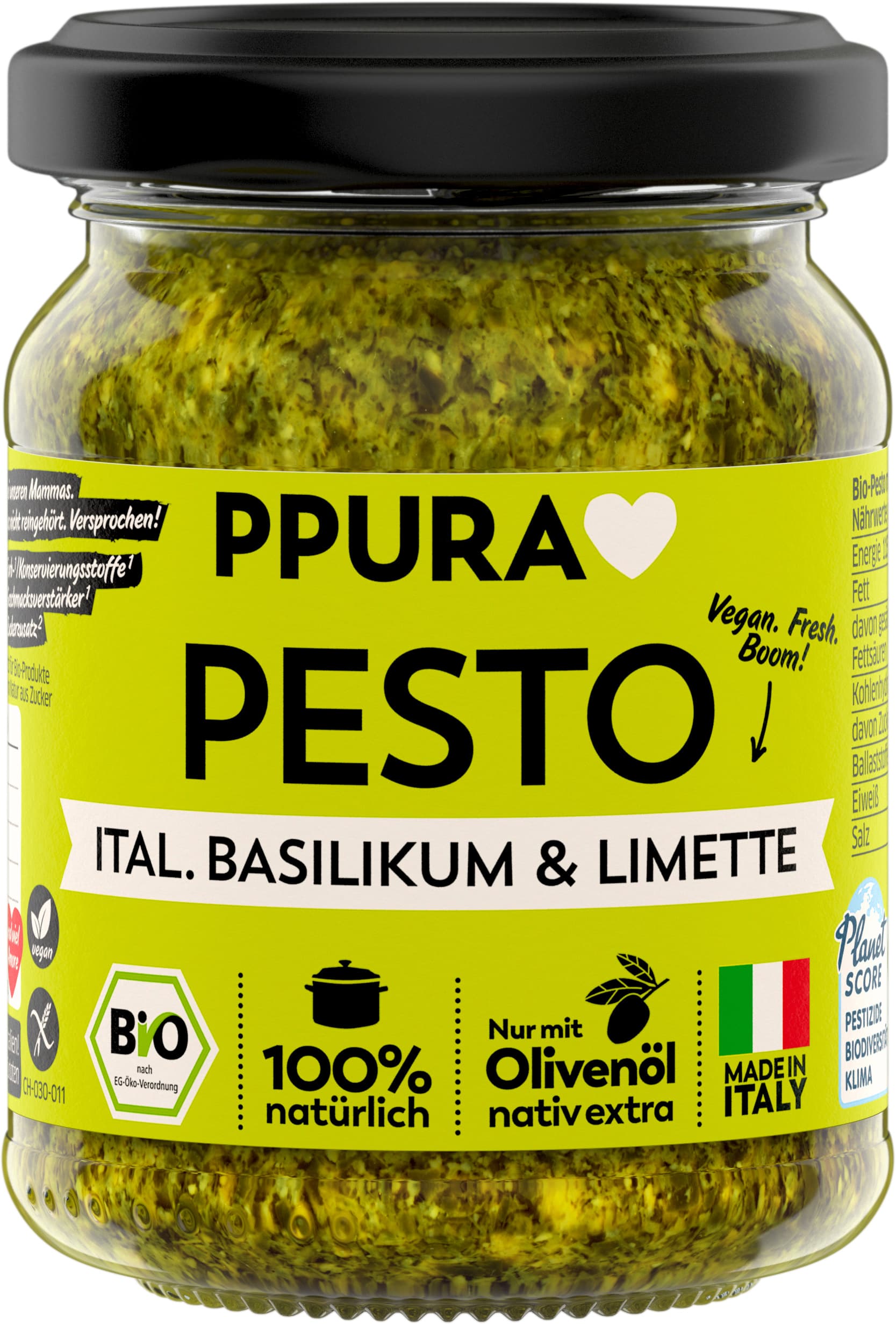 PPURA Bio Pesto Basilikum & Limette, 100% natürlich