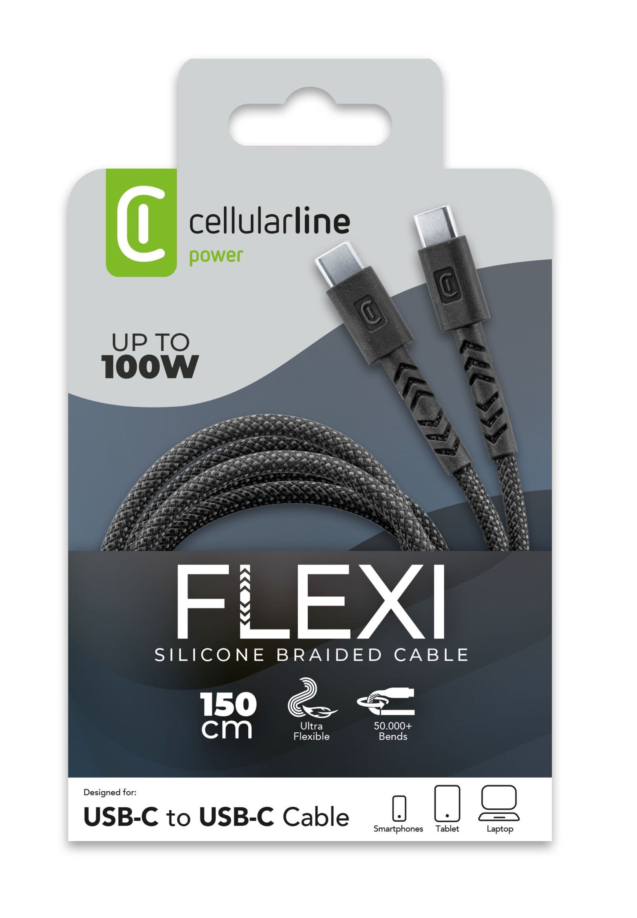 Cellularline Flexi Braided Data Cable 1,5 m USB Typ-C/ Typ-C 100W Black