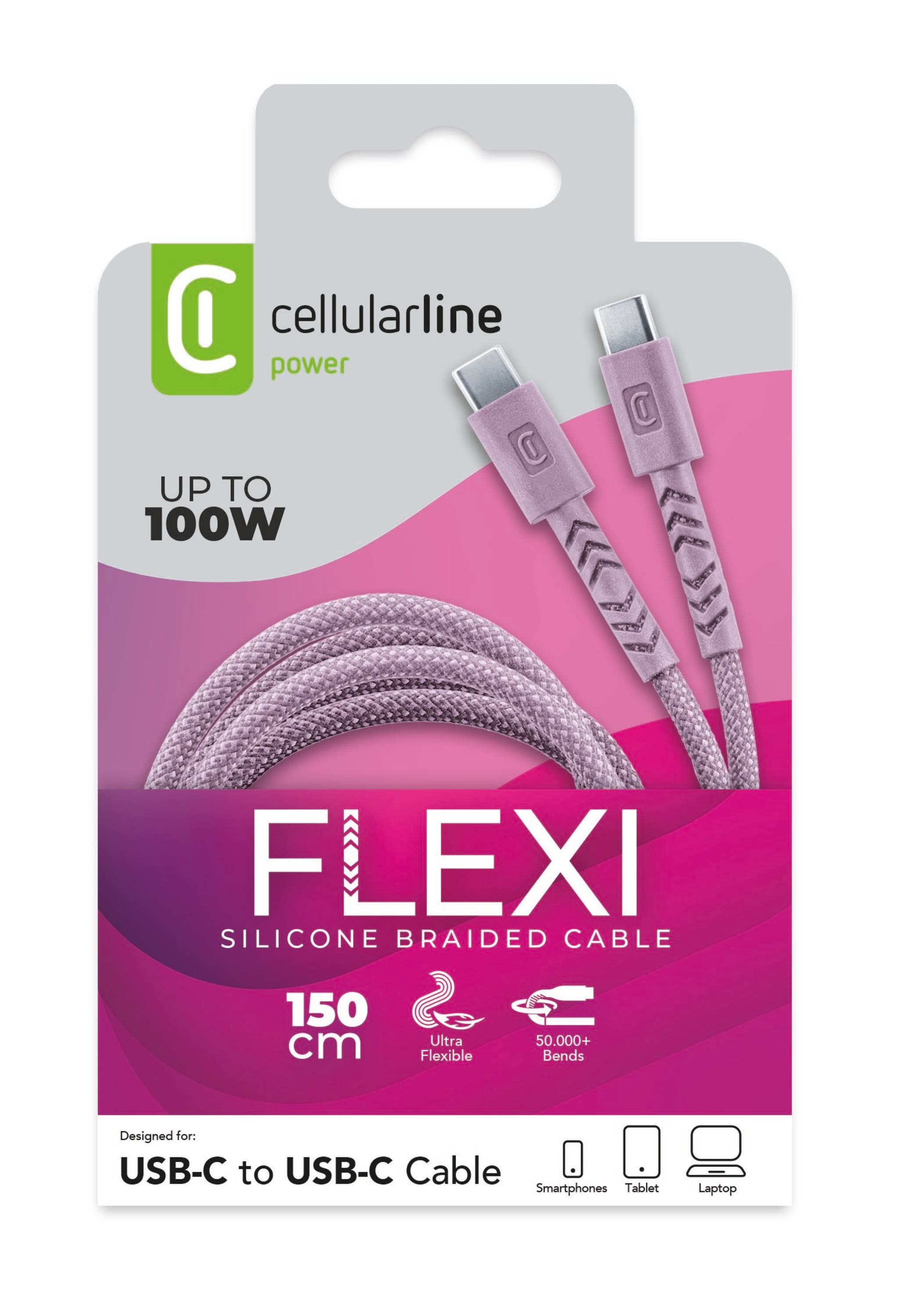 Cellularline Flexi Braided Data Cable 1,5 m USB Typ-C/ Typ-C 100W Pink