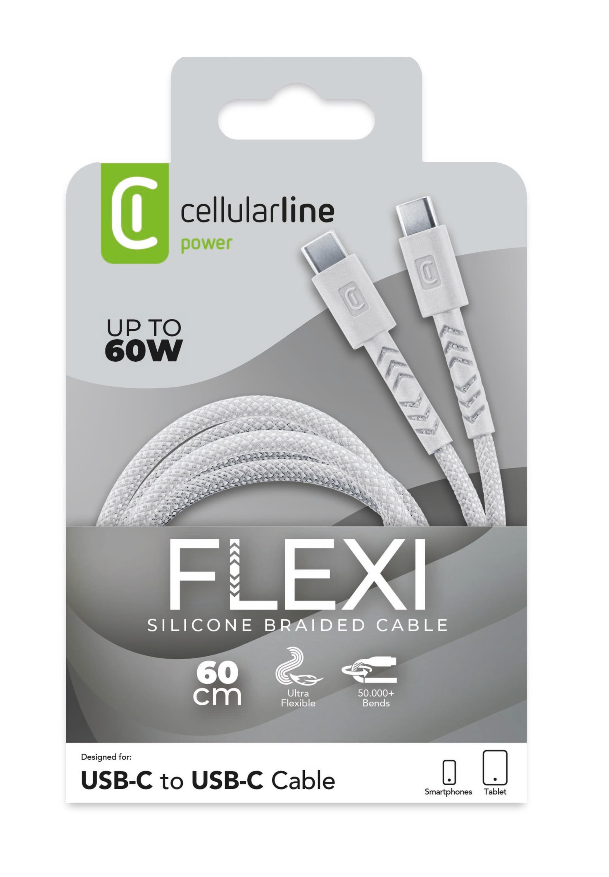 Cellularline Flexi Braided Data Cable 0,6 m USB Typ-C/ Typ-C 60W White