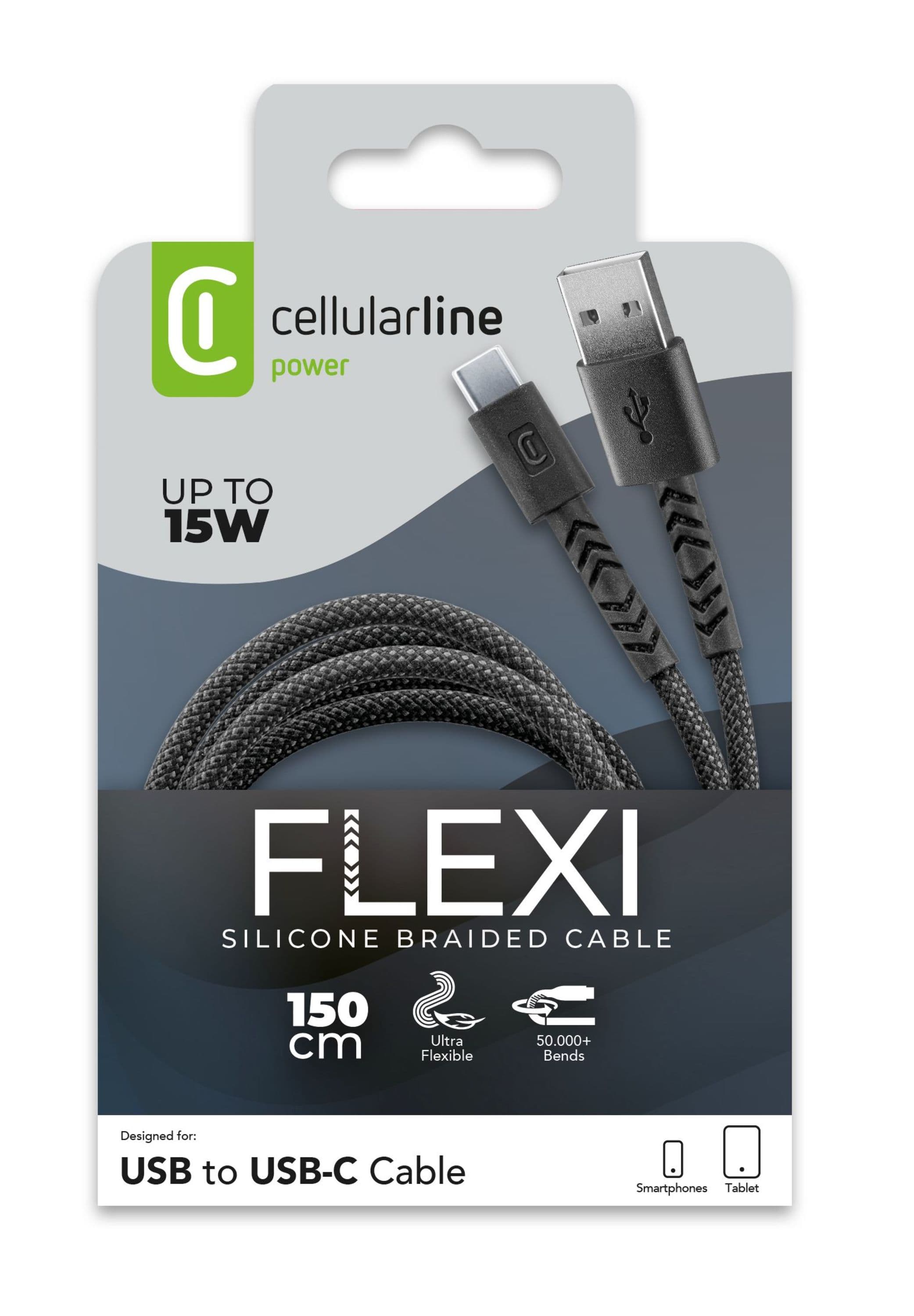 Cellularline Flexi Braided Data Cable 1,5 m USB Typ-A/ Typ-C Black