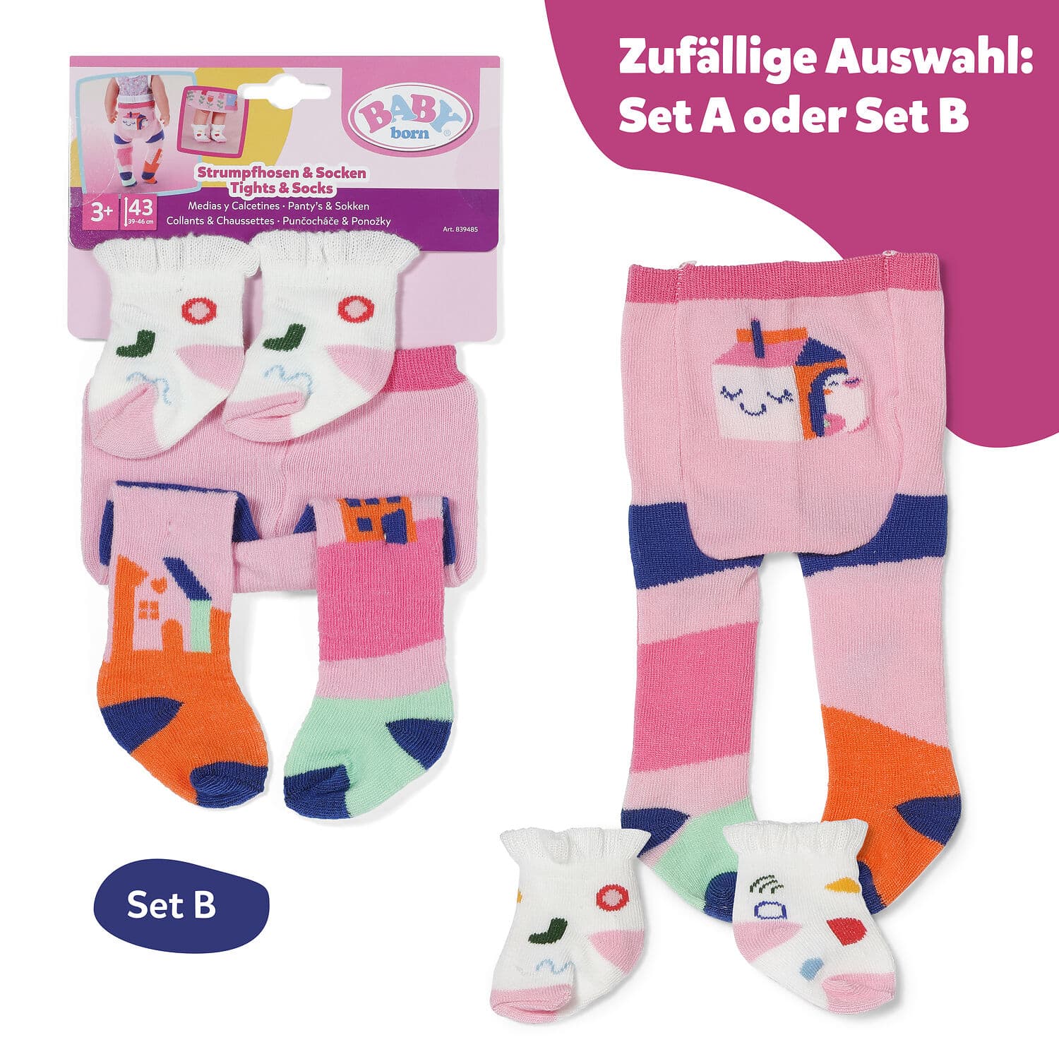 BABY born Strumpfhosen & Socken 2er Set mit bunten Motiven für 43 cm Puppen