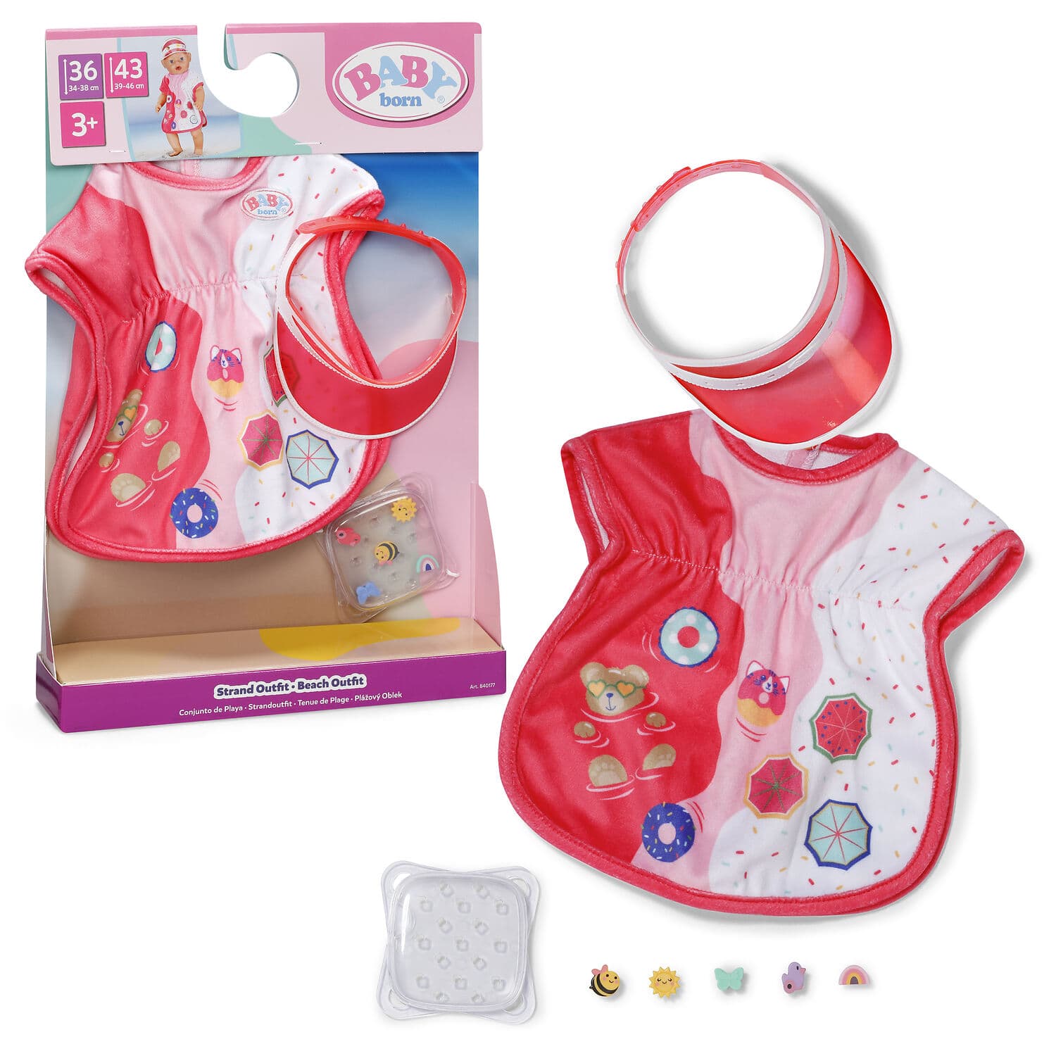 BABY born Strand-Outfit mit Tunika & Sonnenvisier für 36 & 43 cm Puppen