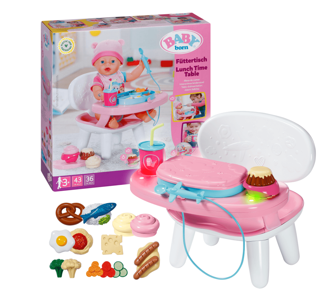 BABY born Füttertisch Interaktiver Puppen-Füttertisch – Spielset mit Licht, Sound und Zubehör