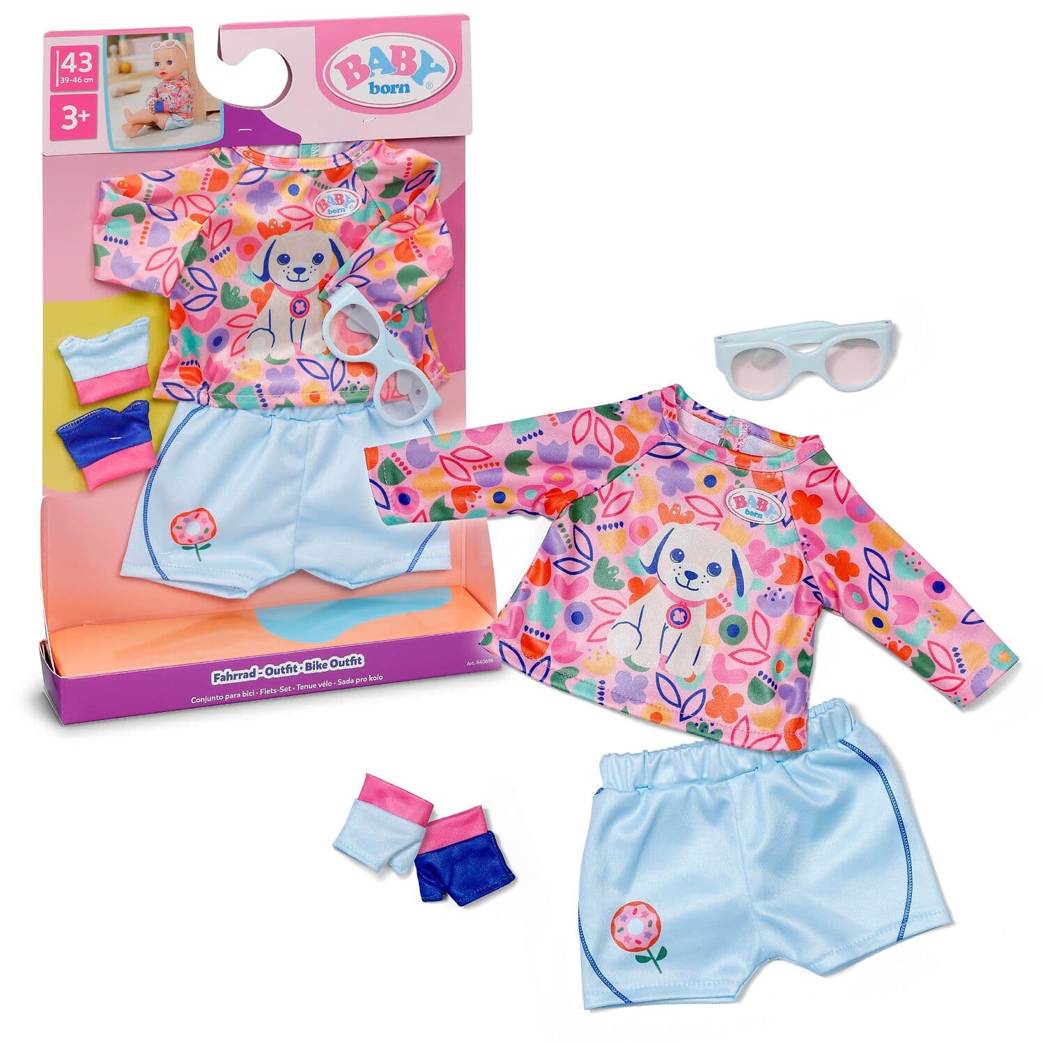 BABY born Fahrrad-Outfit mit Shorts, Shirt & Brille für 43 cm Puppen