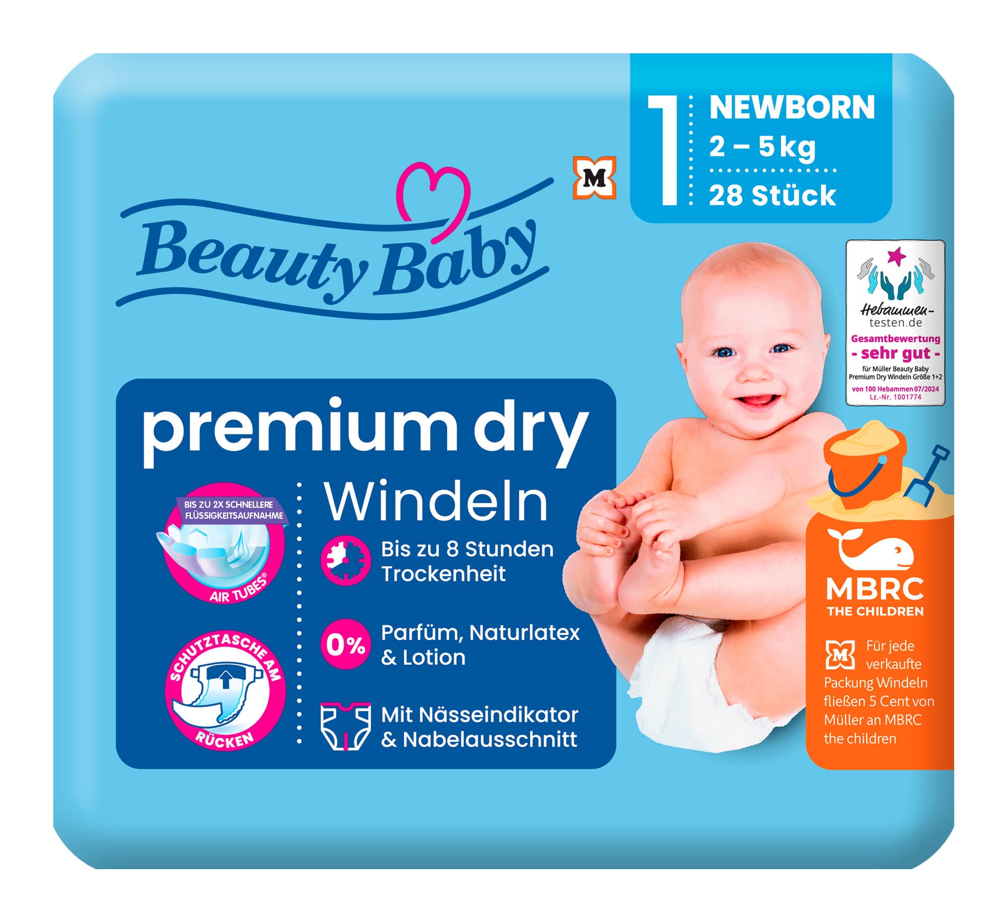 Beauty Baby Premium Dry Windeln, Größe 1 Newborn, 2-5 kg