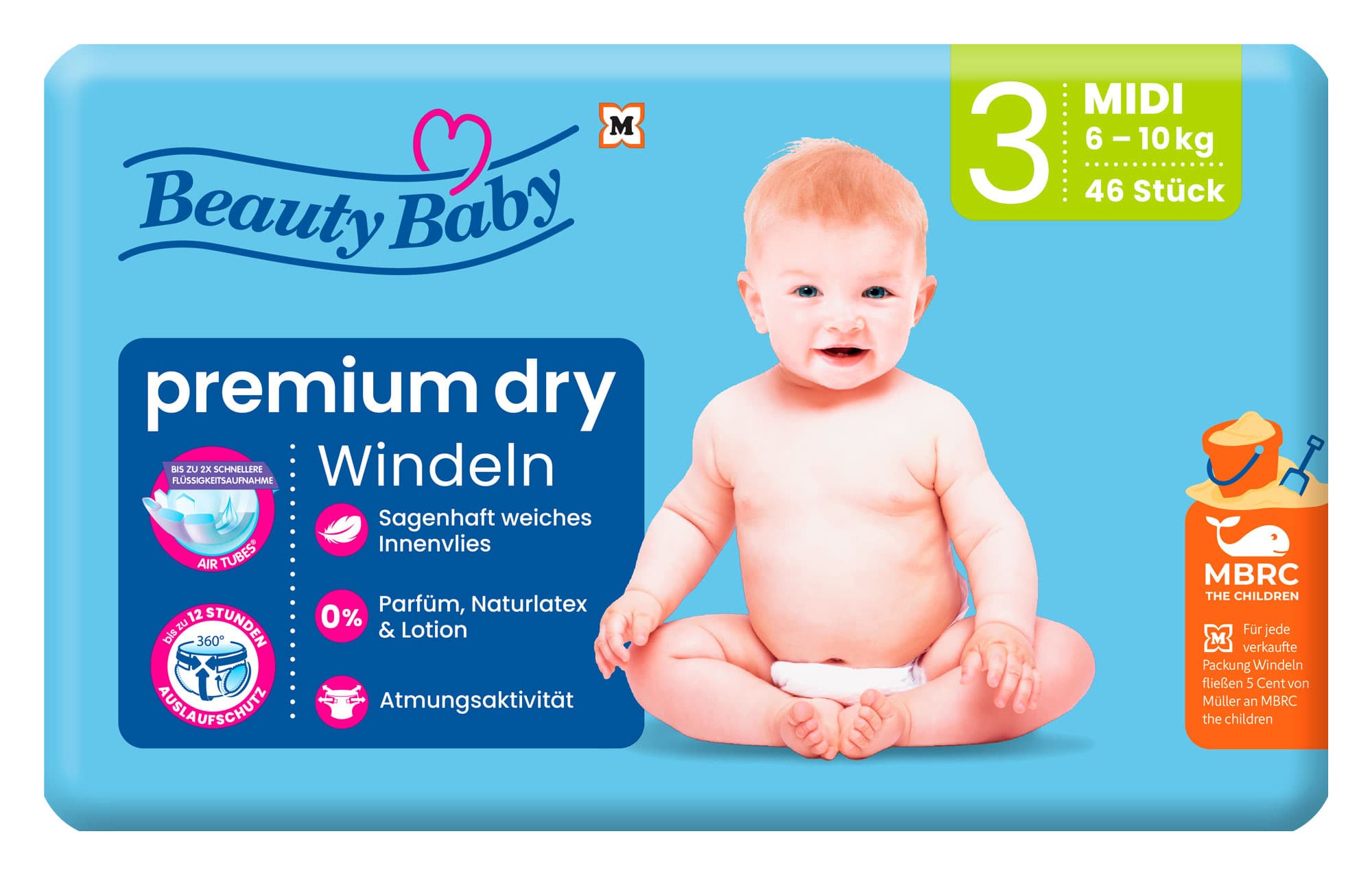 Beauty Baby Premium Dry Windeln, Größe 3 Midi, 6-10 kg