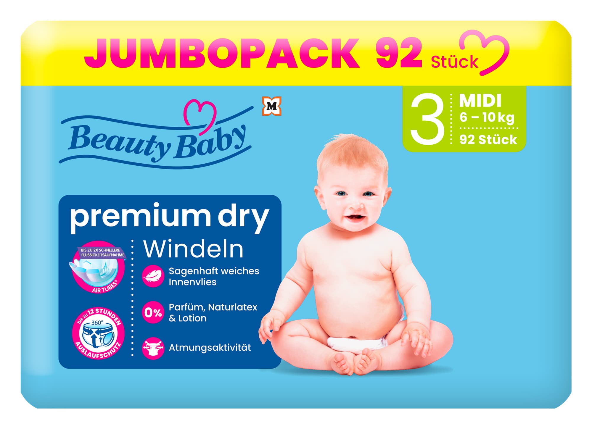 Beauty Baby Premium Dry Windeln, Größe 3 Midi, 6-10 kg