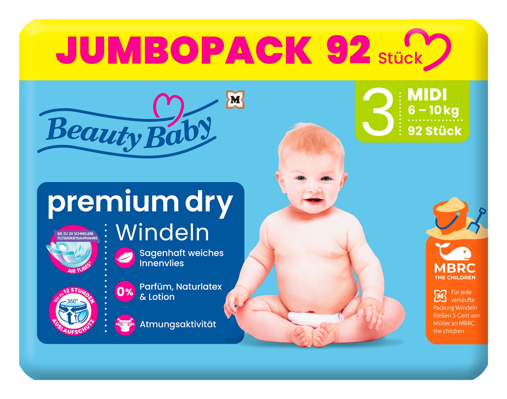 Beauty Baby Premium Dry Windeln, Größe 3 Midi, 6-10 kg