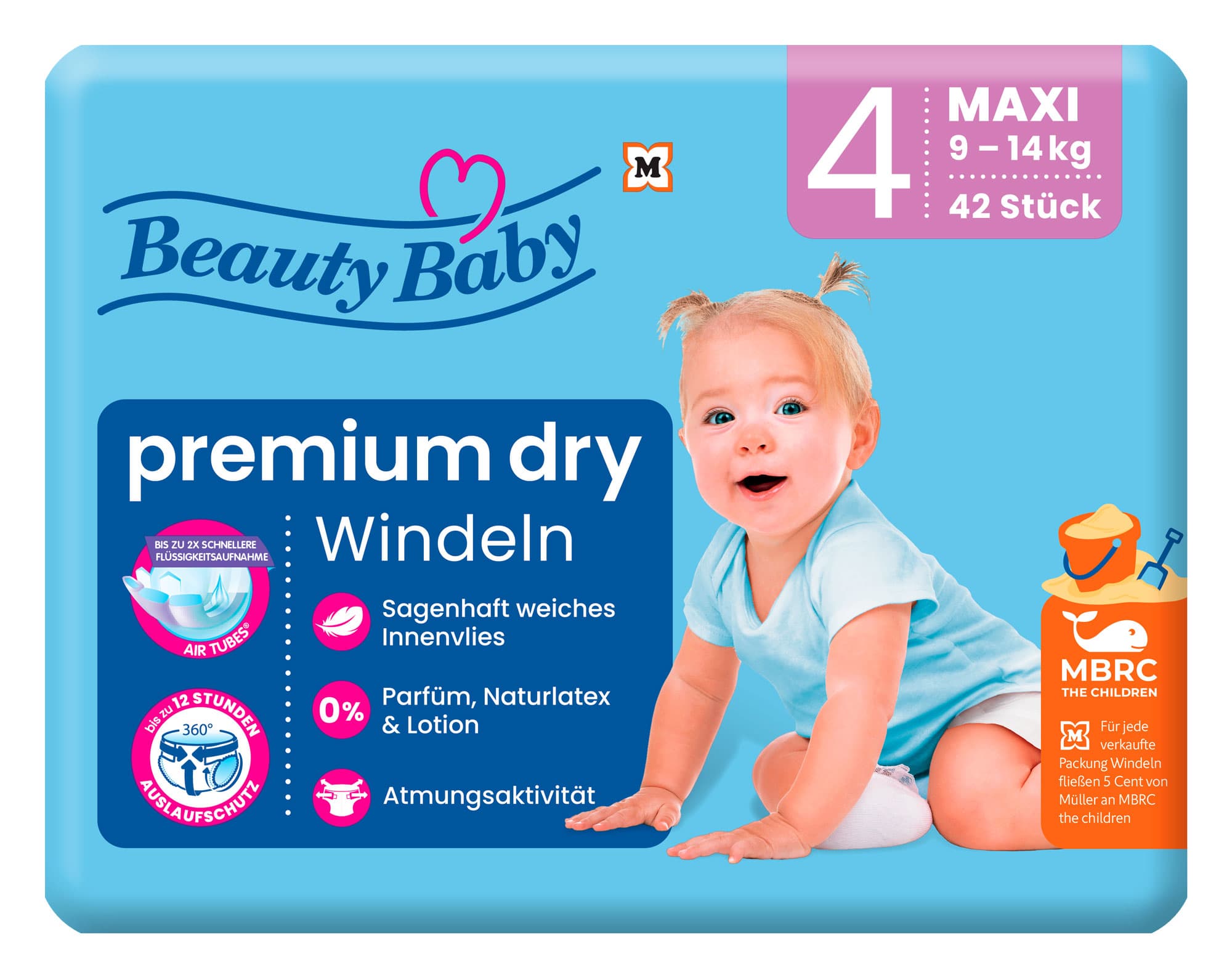 Beauty Baby Premium Dry Windeln, Größe 4 Maxi, 9-14 kg