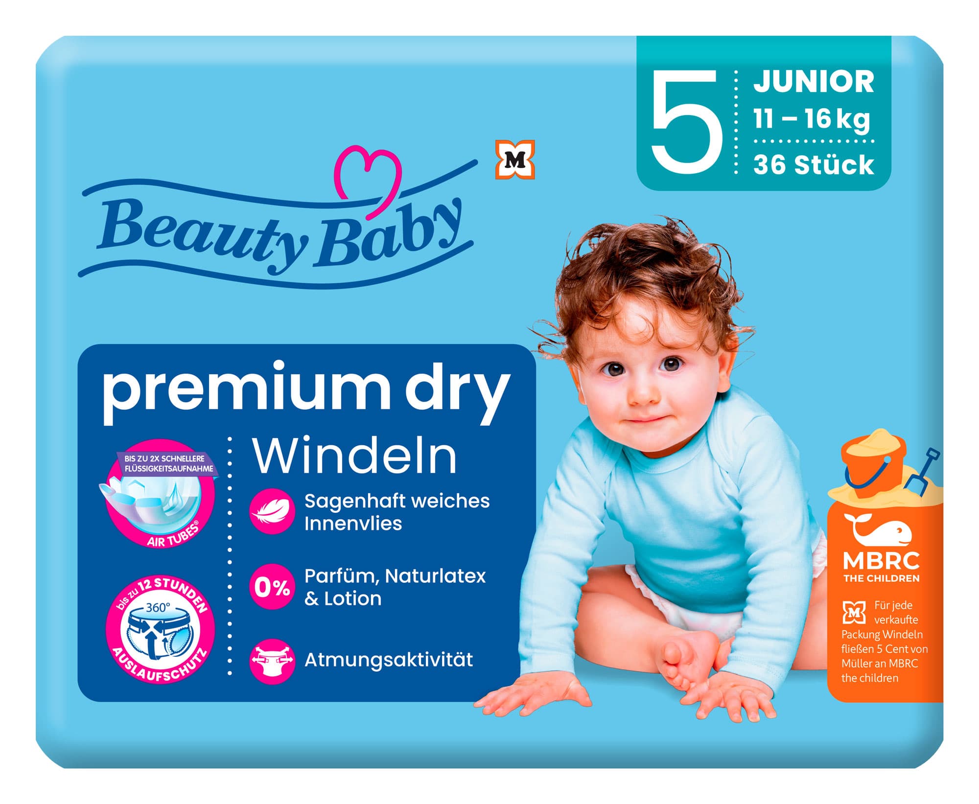 Beauty Baby Premium Dry Windeln, Größe 5 Junior, 11-16 kg