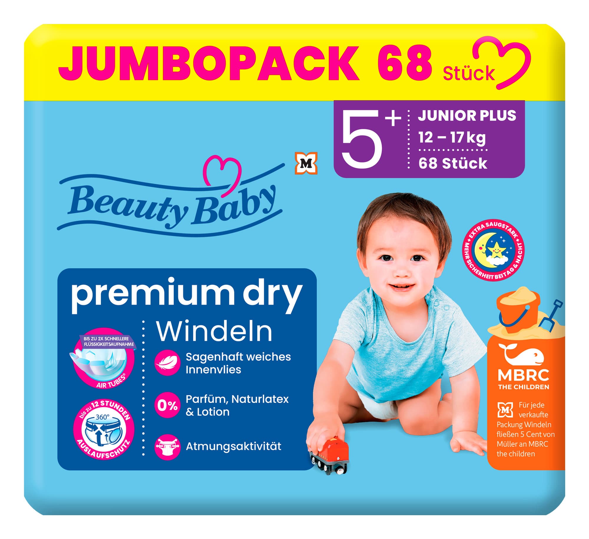 Beauty Baby Premium Dry Windeln Größe 5+ Junior+ 12-17 kg