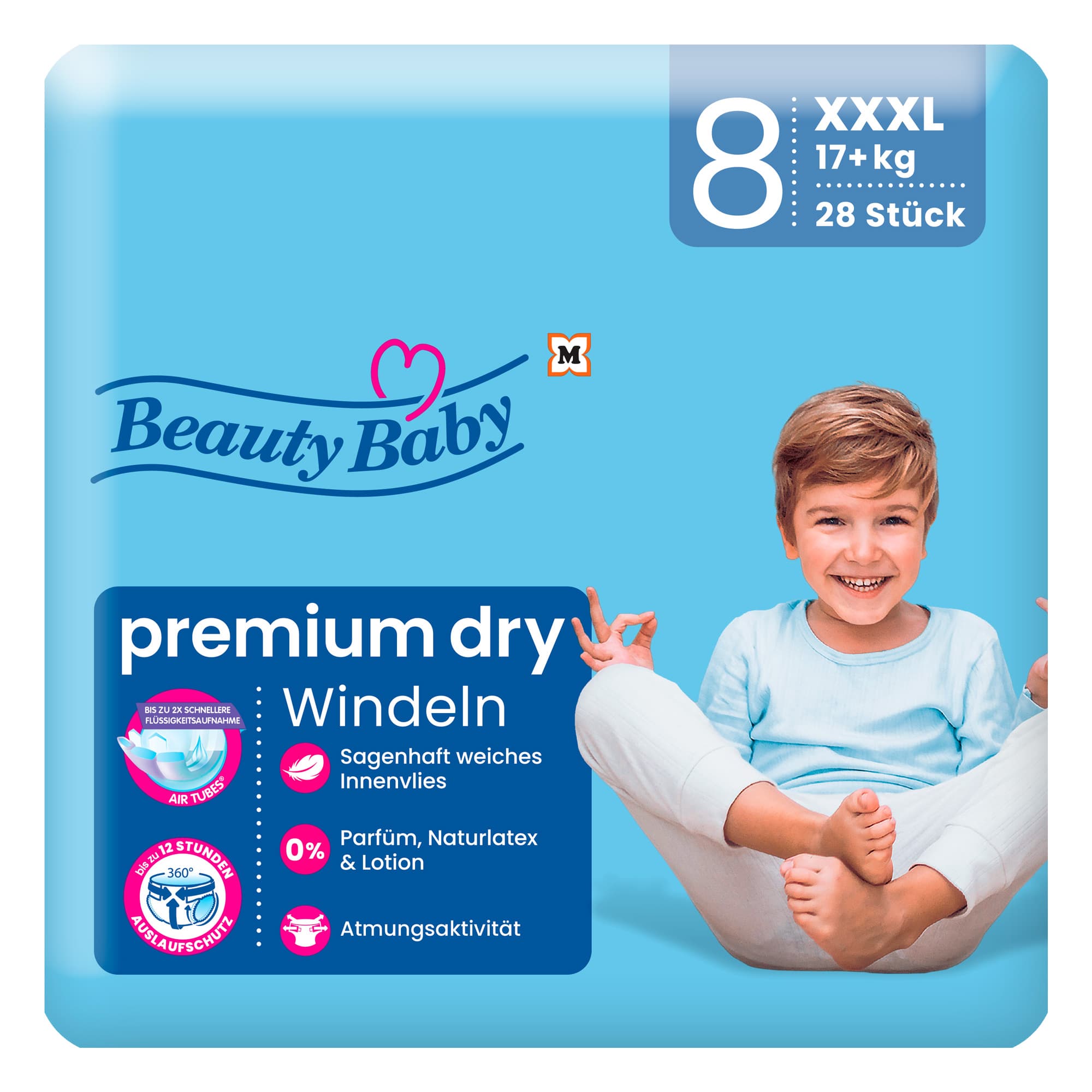 Beauty Baby Premium Dry Windeln Größe 8 XXXL 17+ kg