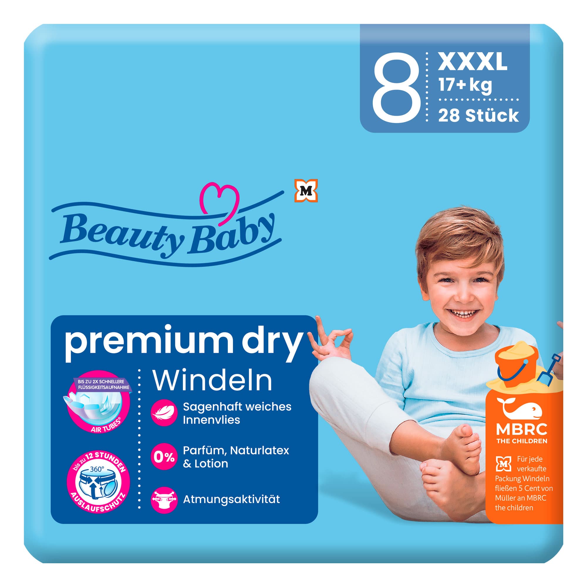Beauty Baby Premium Dry Windeln Größe 8 XXXL 17+ kg