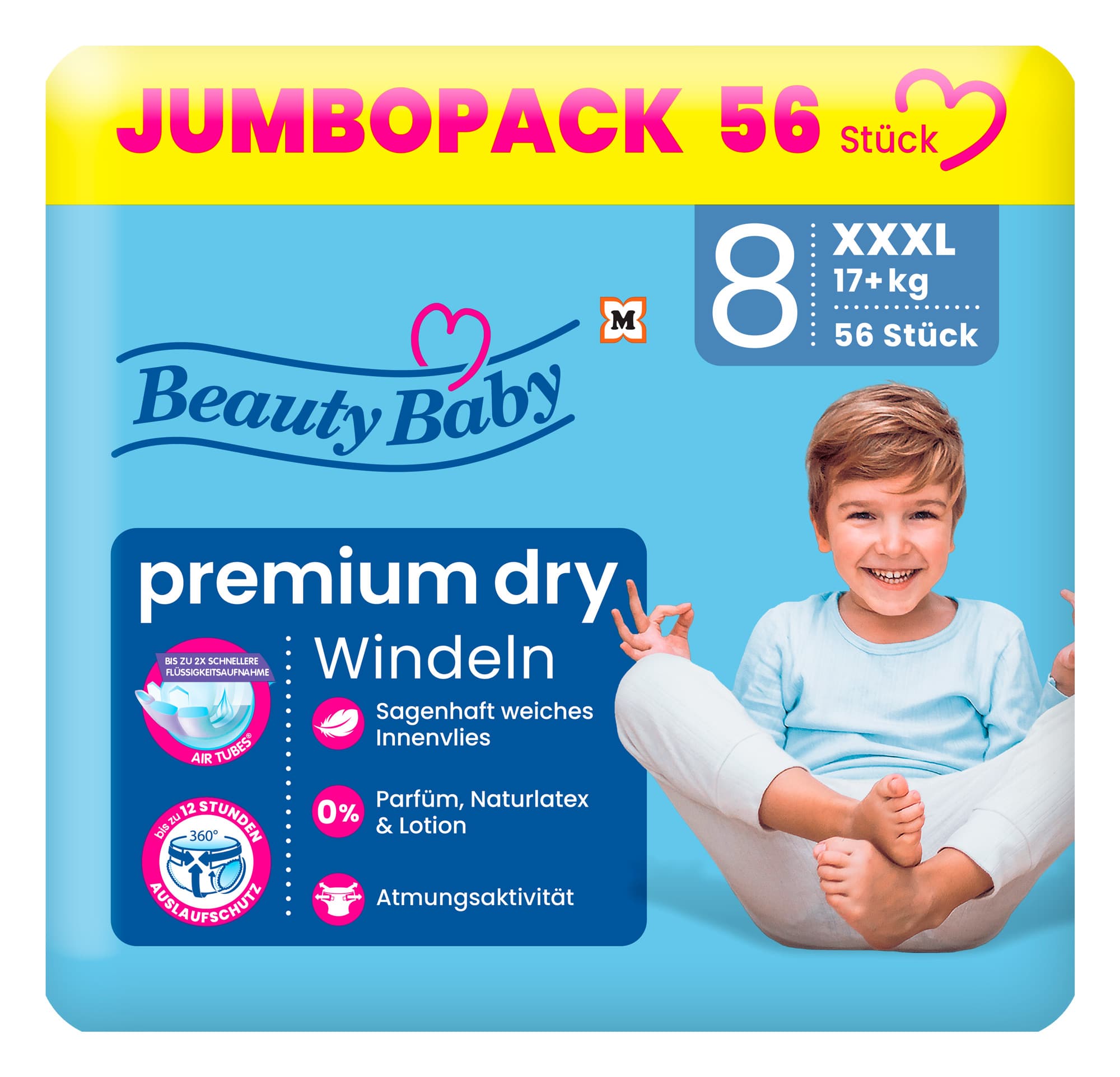 Beauty Baby Premium Dry Windeln Größe 8 XXXL 17+ kg