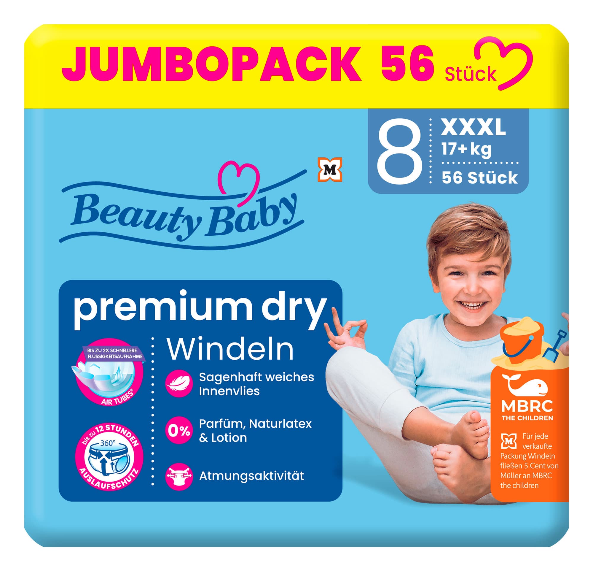 Beauty Baby Premium Dry Windeln Größe 8 XXXL 17+ kg