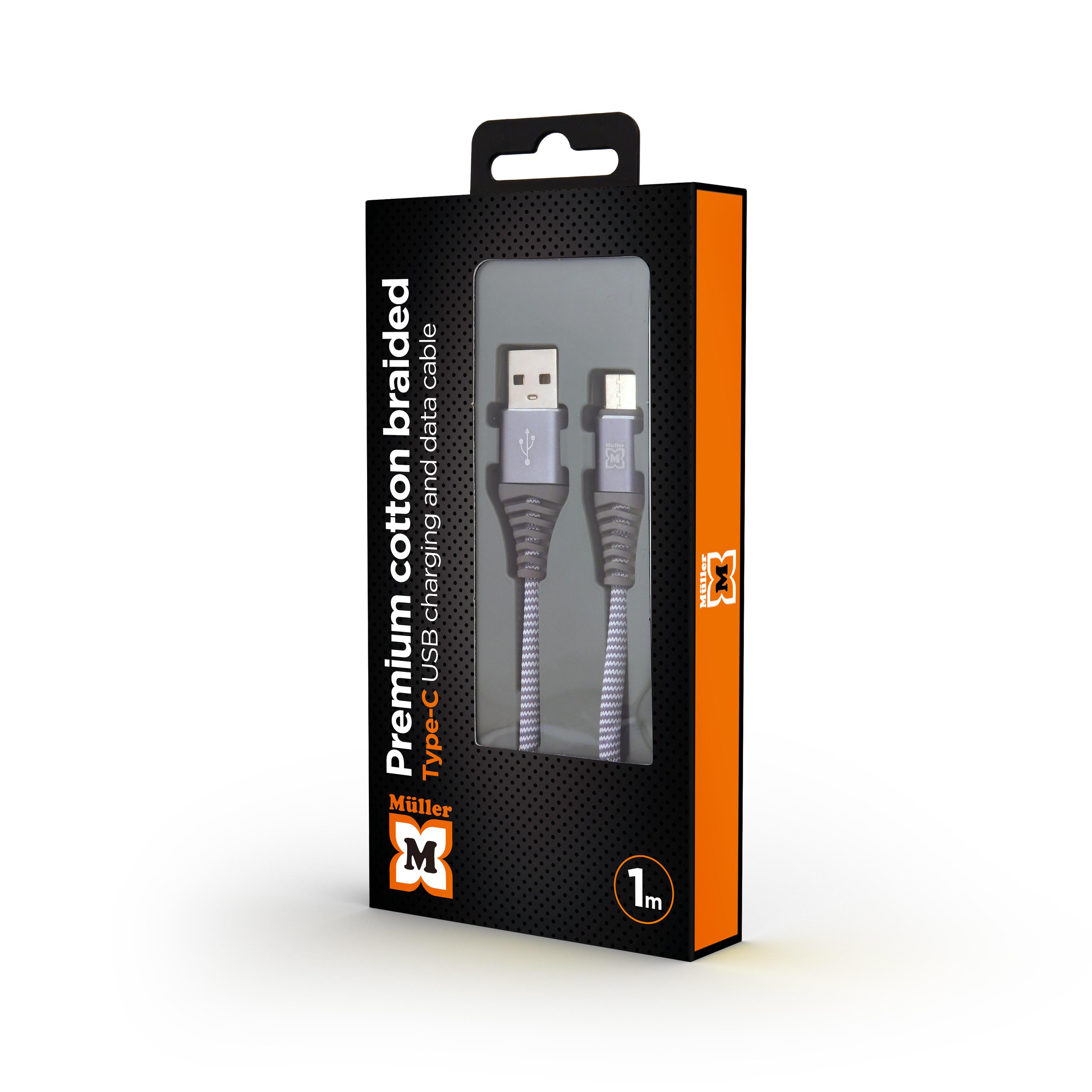 Produktbild MÜLLER KABEL USB-C 1 M,GRAU/WEISS 2 von 2