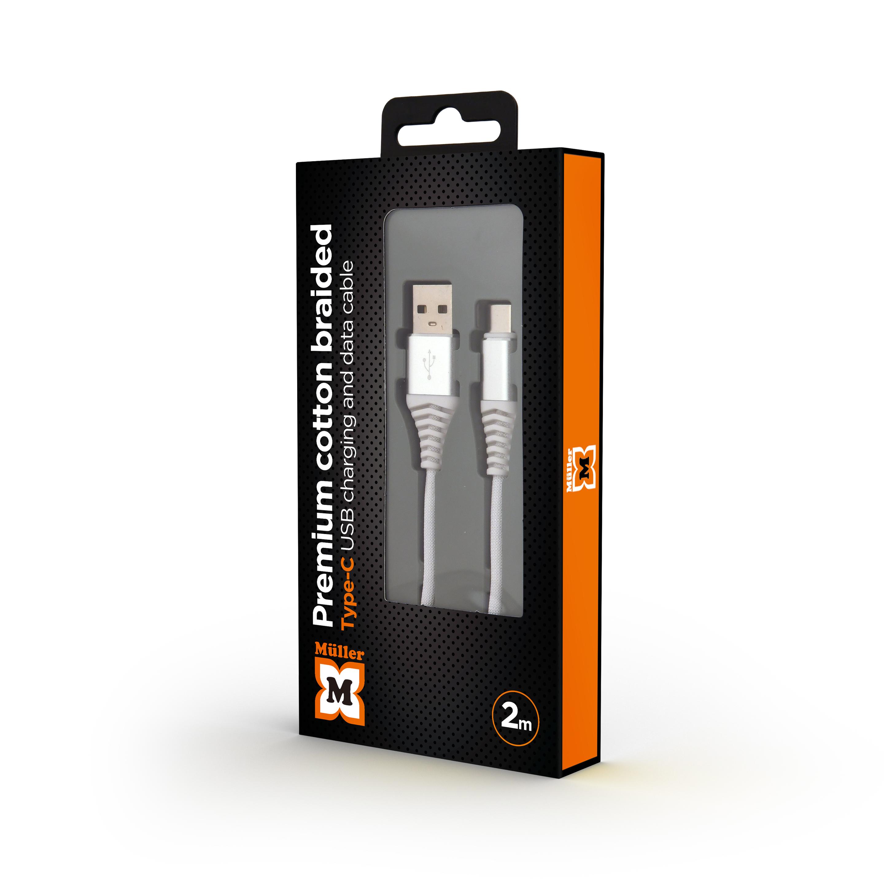 Produktbild MÜLLER KABEL USB-C 2 M,SILBER/WEISS 2 von 2