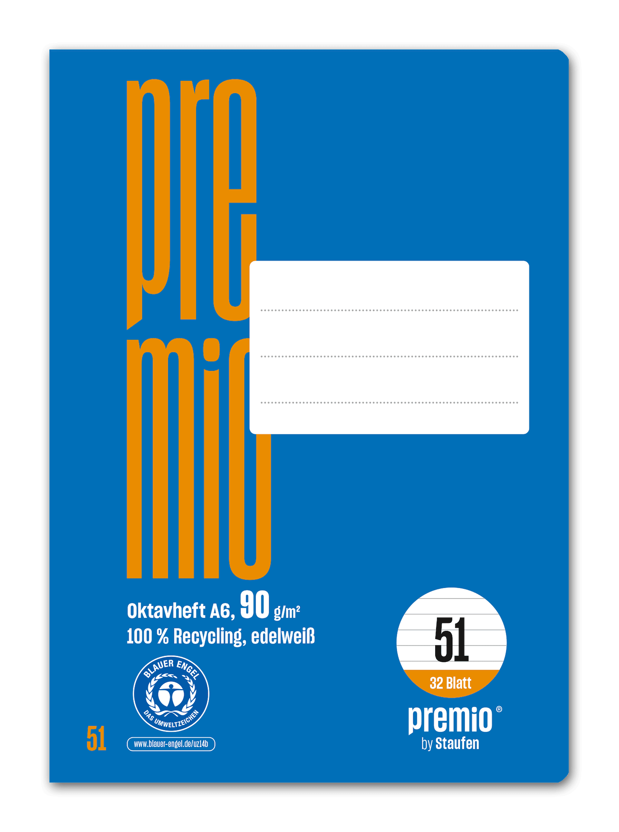 Premio Oktavheft Lin51 A6 32 Blatt 90g/m² blau 7mm liniert