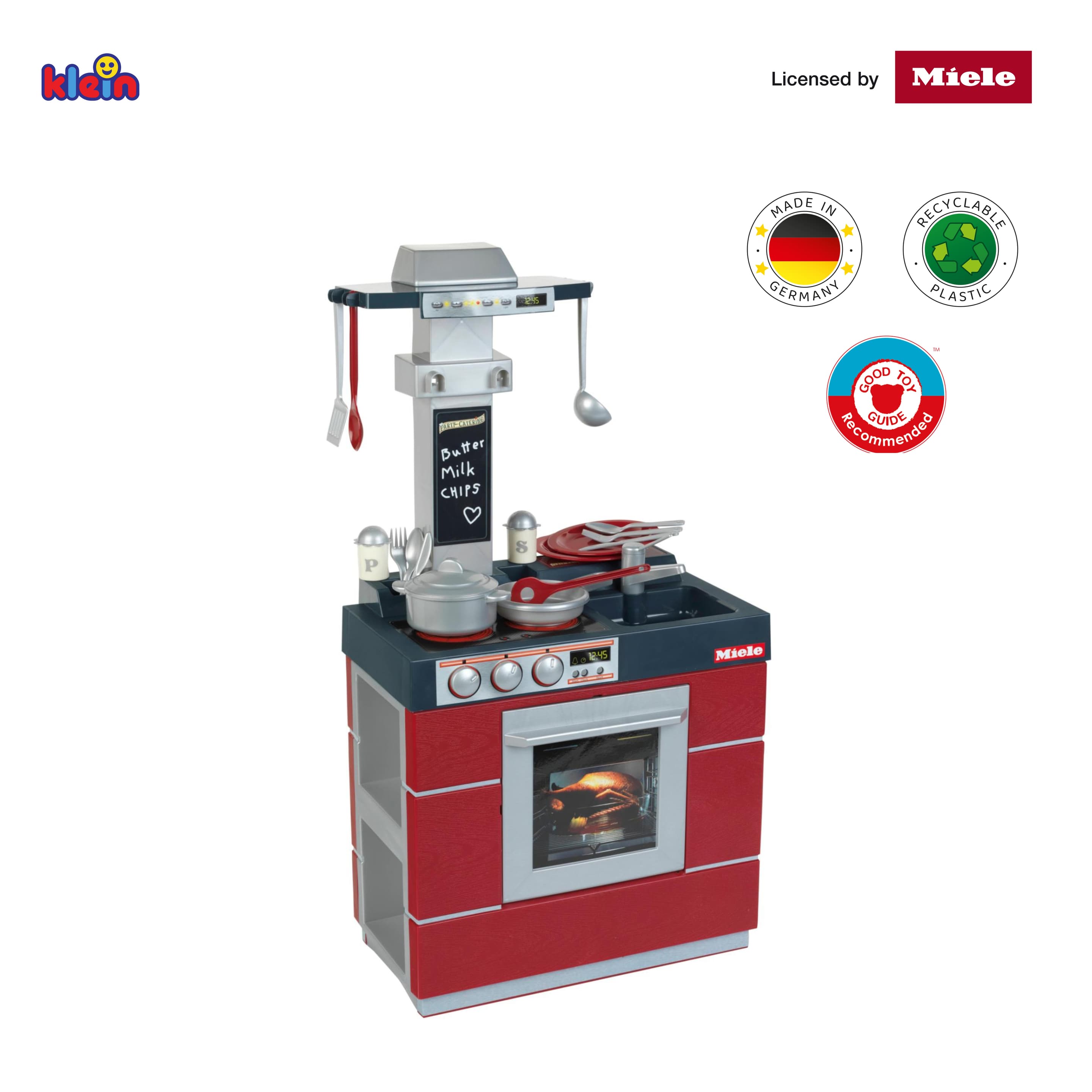 Theo Klein 9044 Miele Küche kompakt, Bordeaux, Beidseitig bespielbare Kinder-Küche