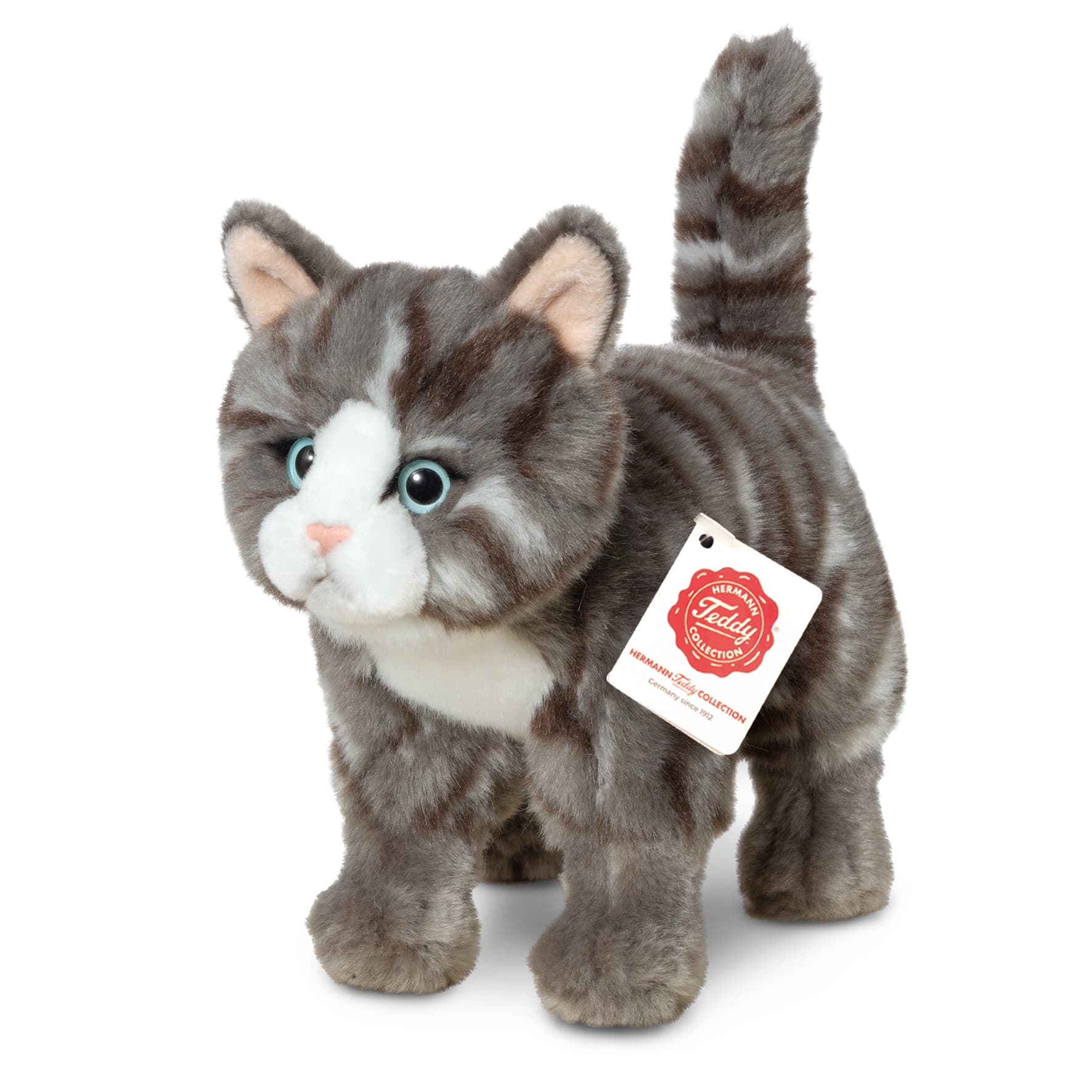 Teddy-Hermann - Katze stehend grau getigert 20 cm