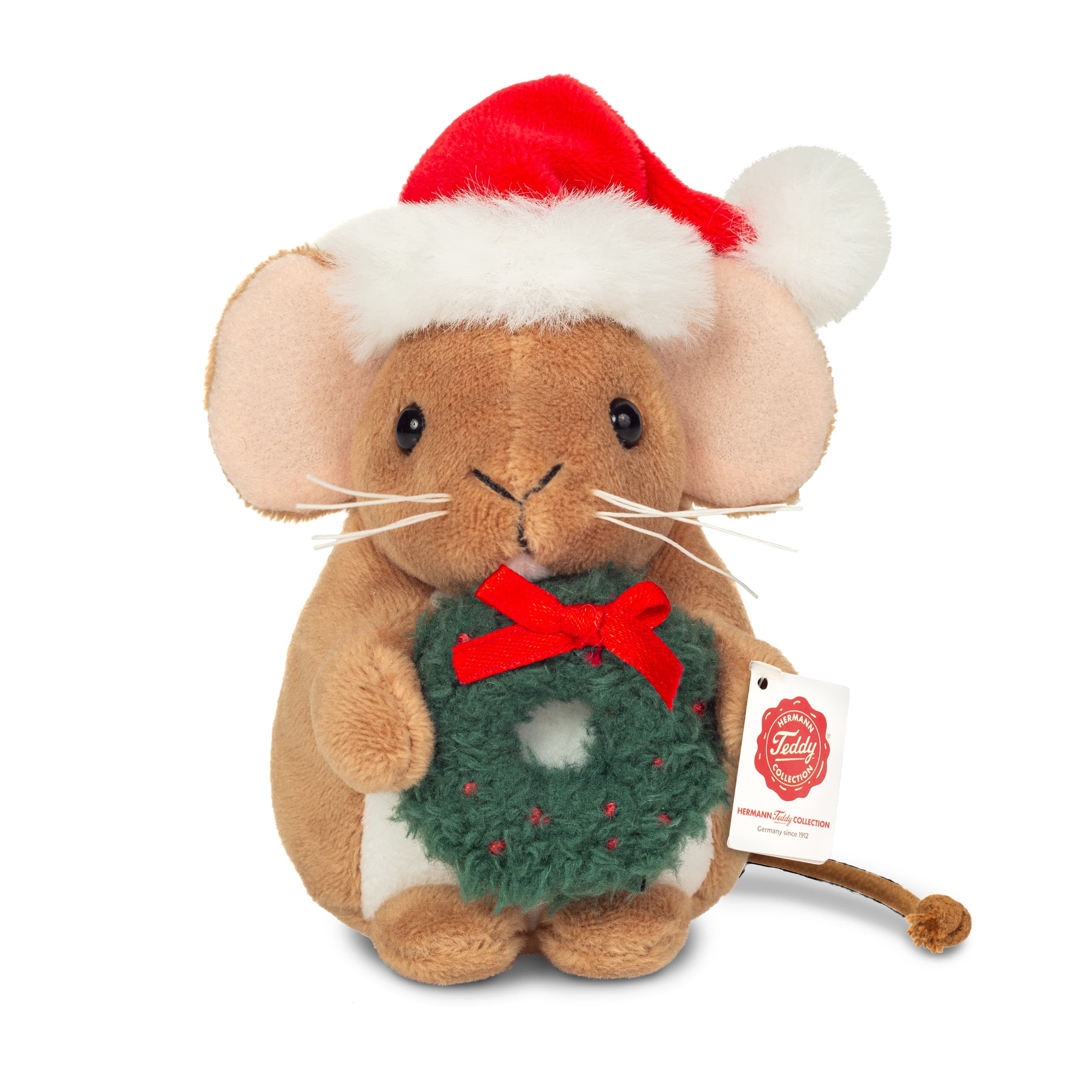 Teddy-Hermann - Weihnachtsmaus mit Kranz 11 cm