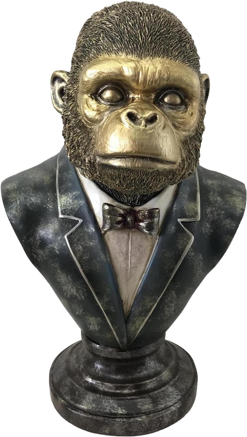 Polyresin Figur Gorilla Büste antik/gold 35cm