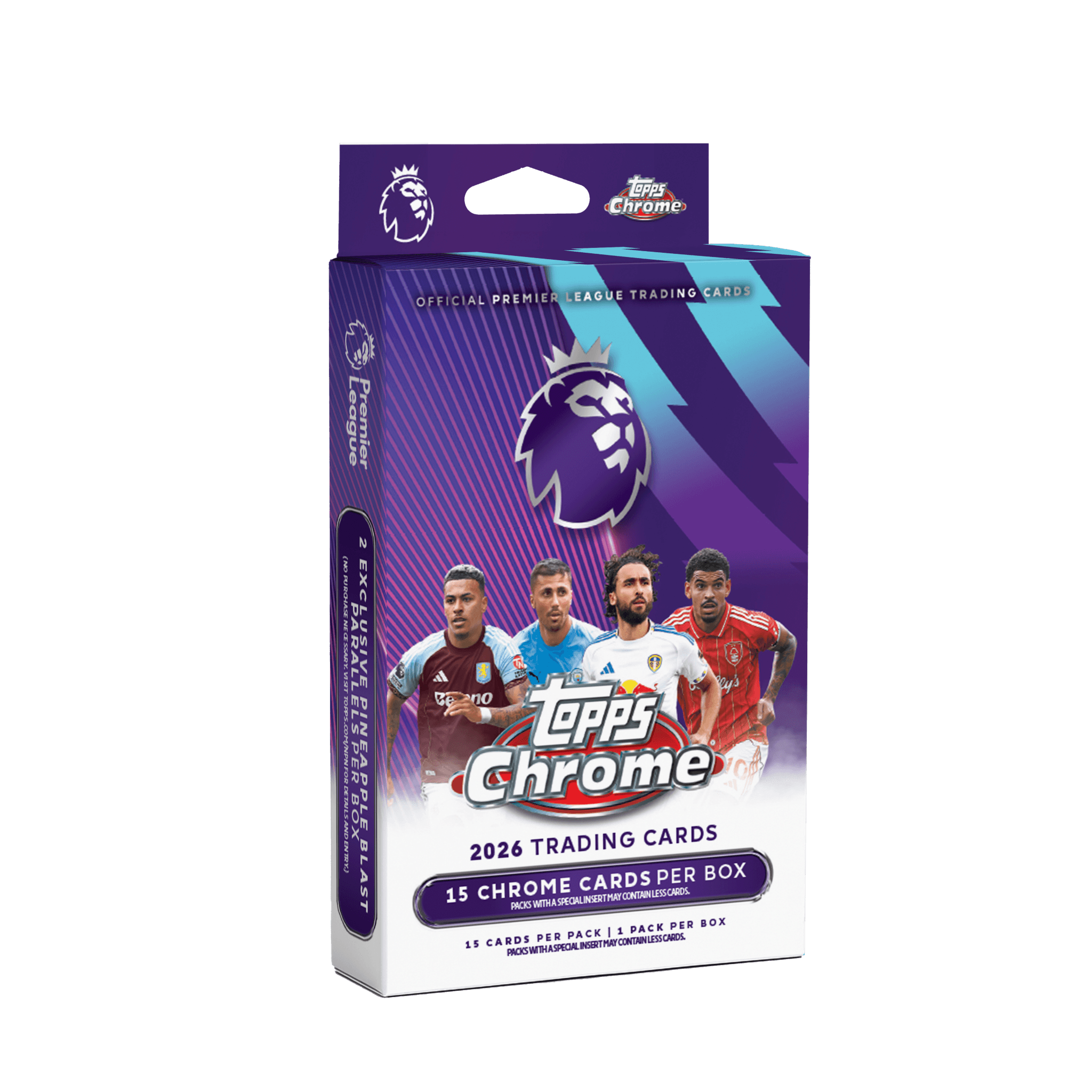 Topps Chrome Premier League 2026 – Hanger Pack mit 15 Karten, exklusiven Pineapple Blast & Refractor Parallels