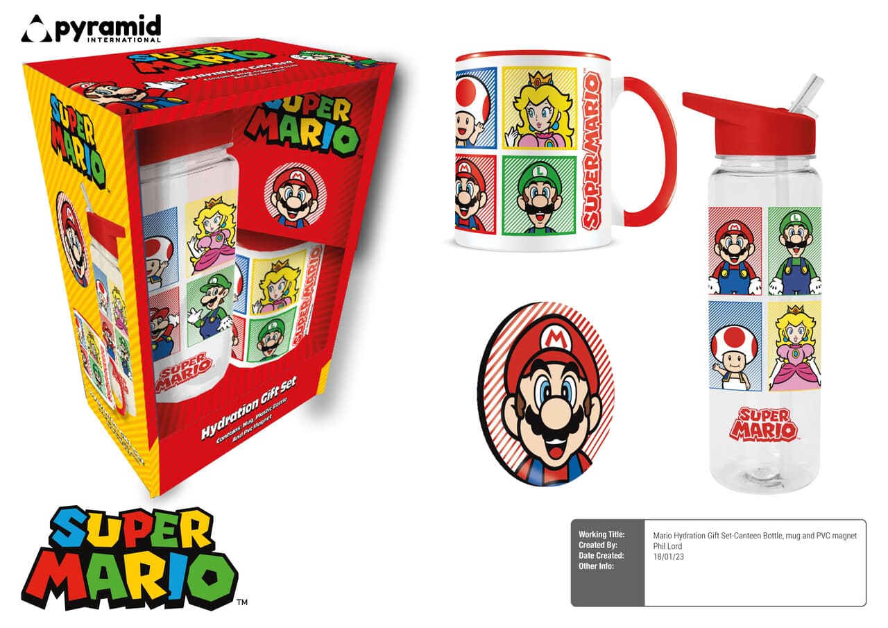 Super Mario (4 Colour) Gift Set (Plastic Bottle, Mug & Magnet) 