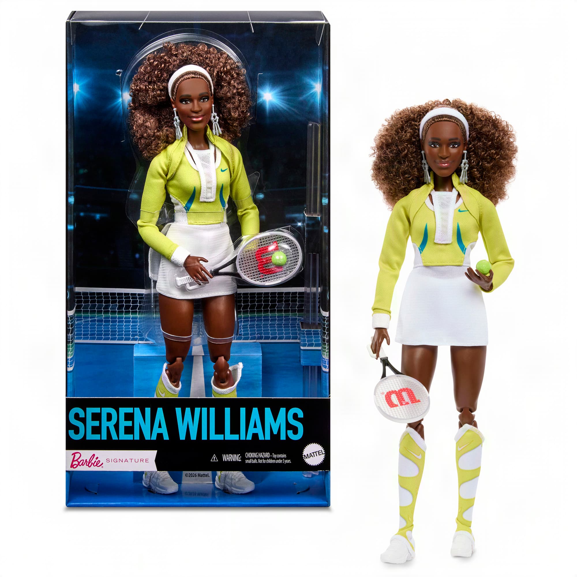 Barbie Signature Serena Williams Sammlerpuppe mit Tennis-Outfit, Schläger und Ball