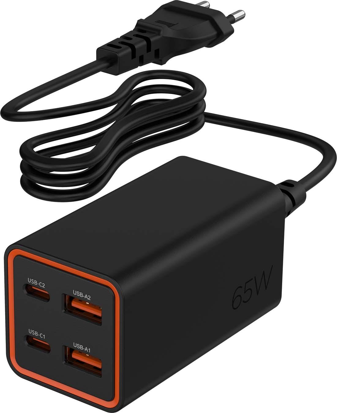 4-Port 65 W USB- Schnelladegerät schwarz