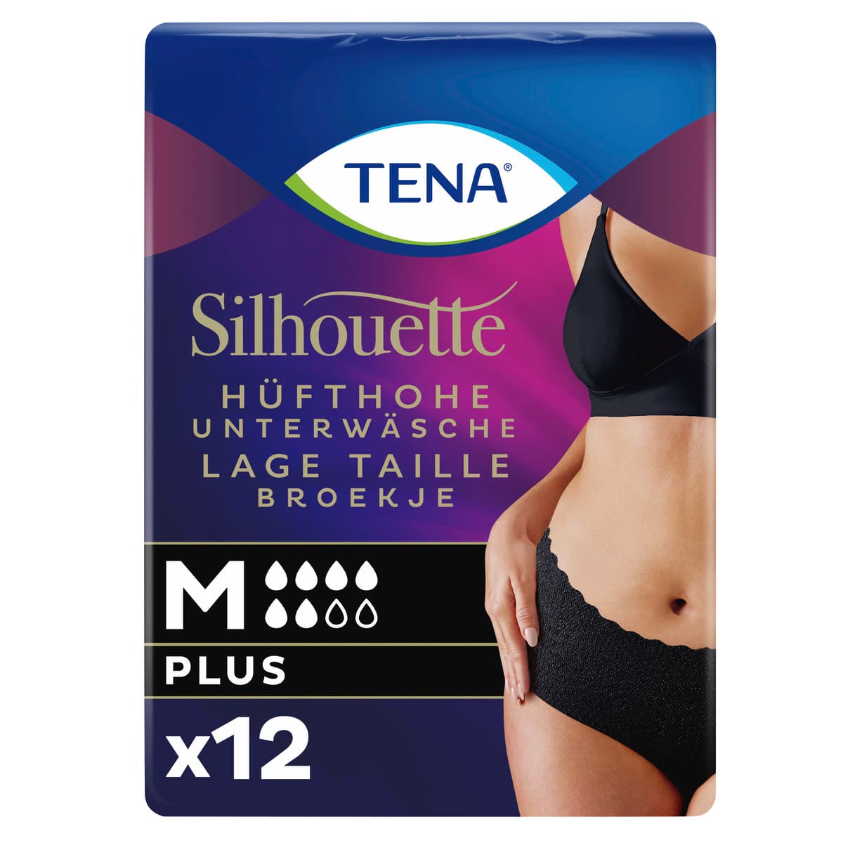 Tena Silhouette Hüfthohe Unterwäsche Plus Schwarz Gr. M