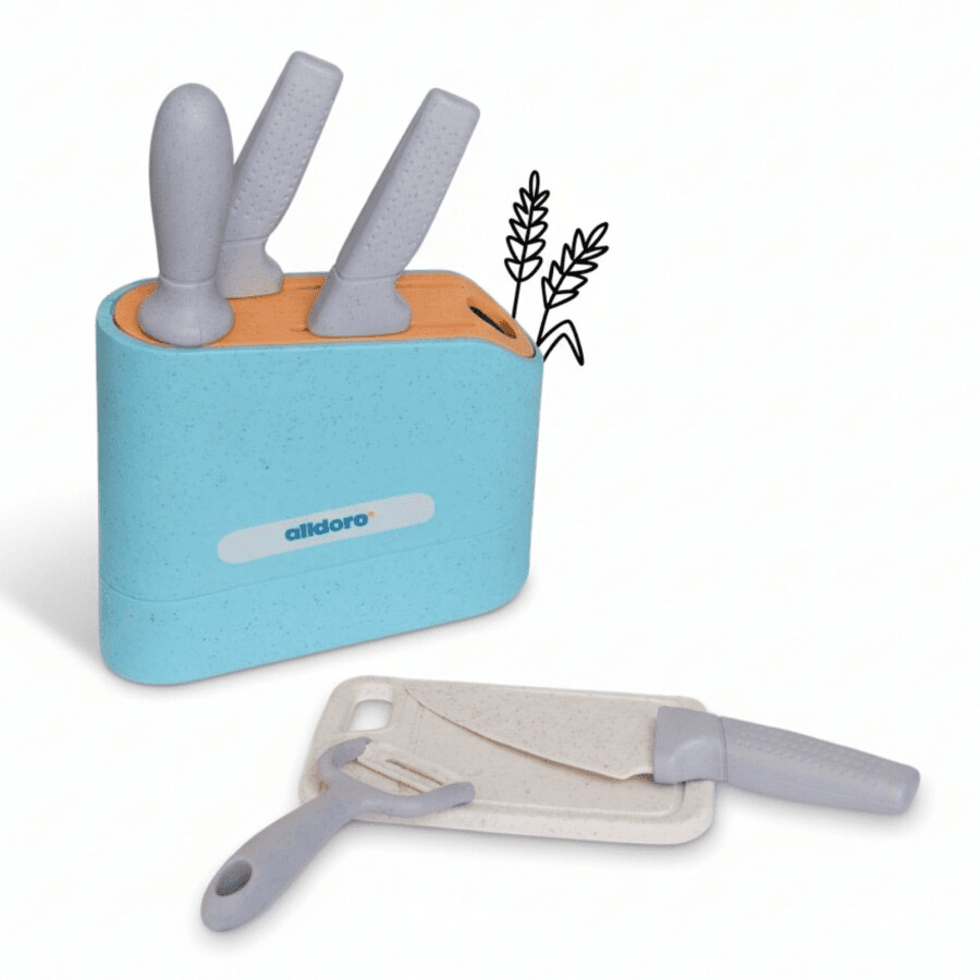 alldoro Messerblock Kinderküche – Spielzeug‑Messerblock mit Zubehör für Kinder‑Spielküche