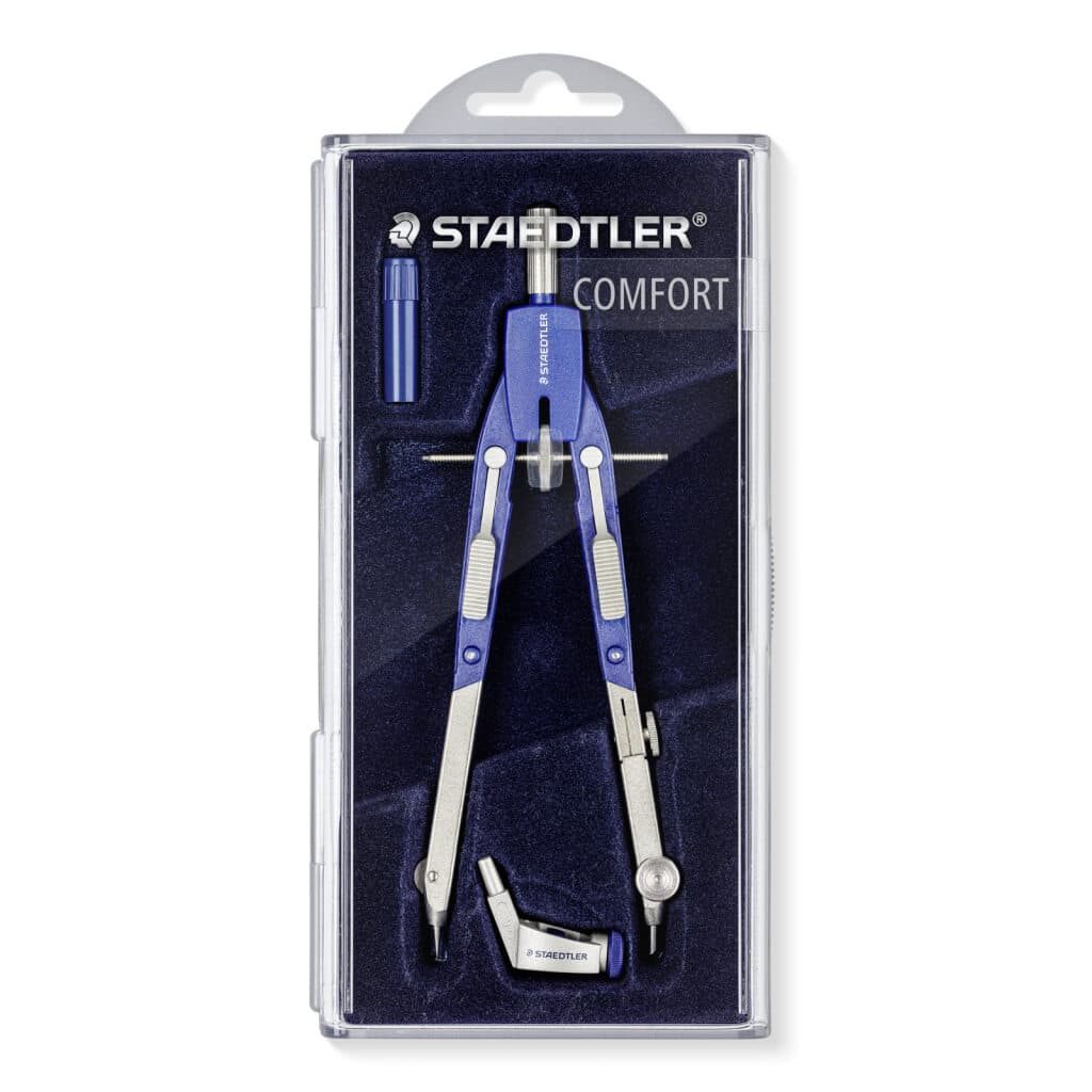 STAEDTLER Mars Comfort Schnellverstellzirkel, Zirkelset: Hauptzirkel, Universaladapter und Ersatzteildose