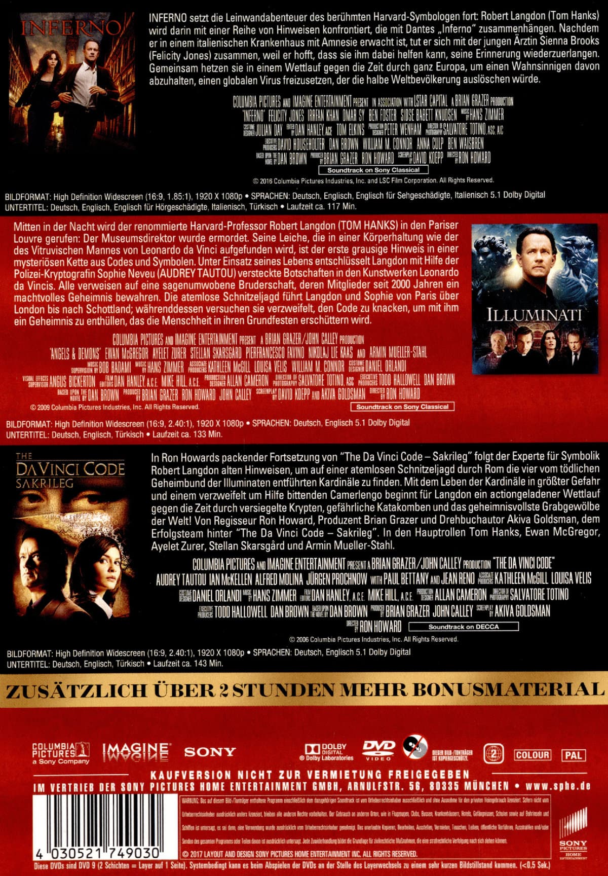Produktbild The Da Vinci Code - Sakrileg / Illuminati / Inferno  [3 DVDs] 2 von 2
