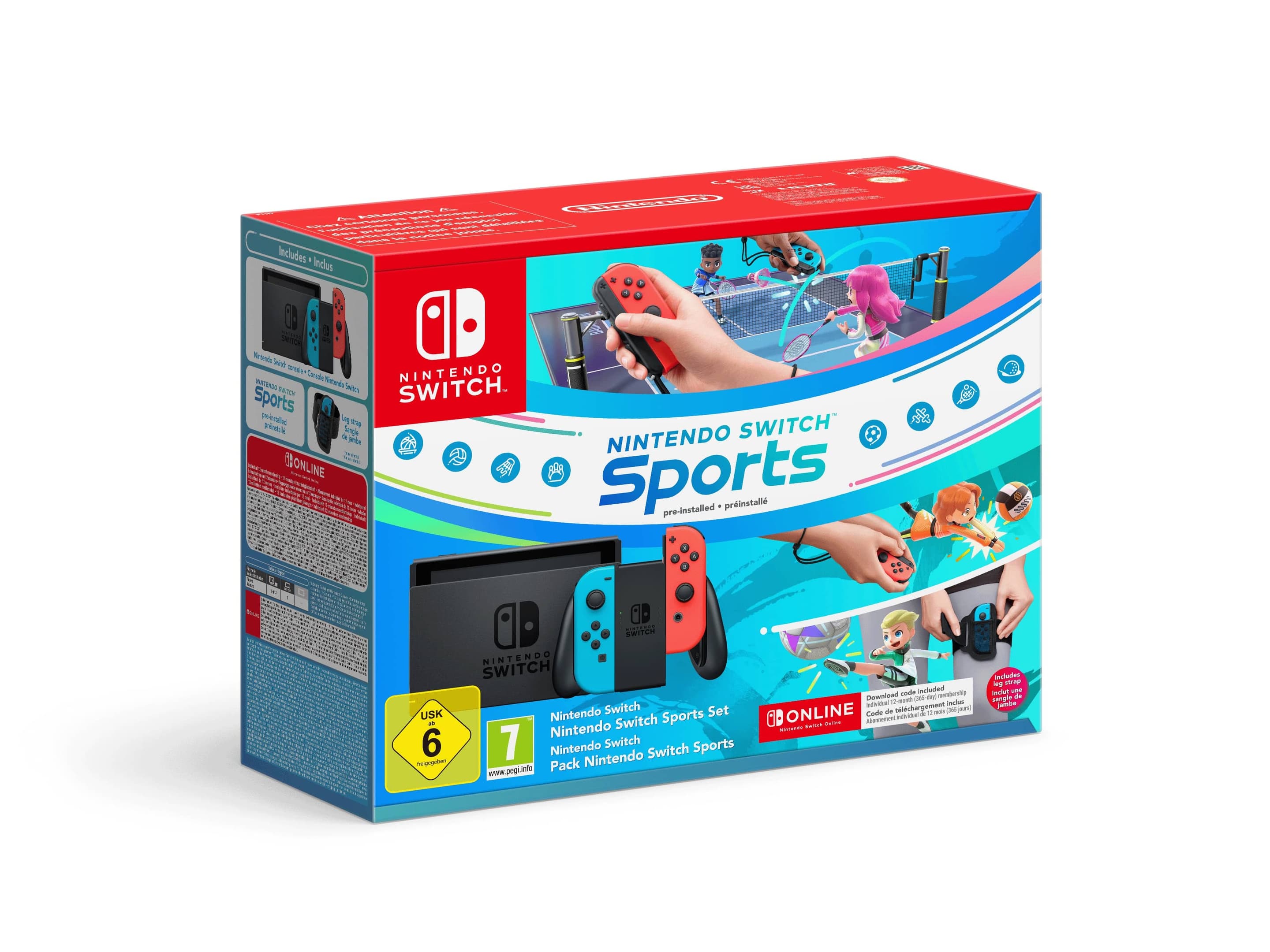 Nintendo Switch-Konsole (neon-blau/-rot) – Nintendo Switch Sports-Set + Nintendo Switch Online 12-monatige Einzelmitgliedschaft