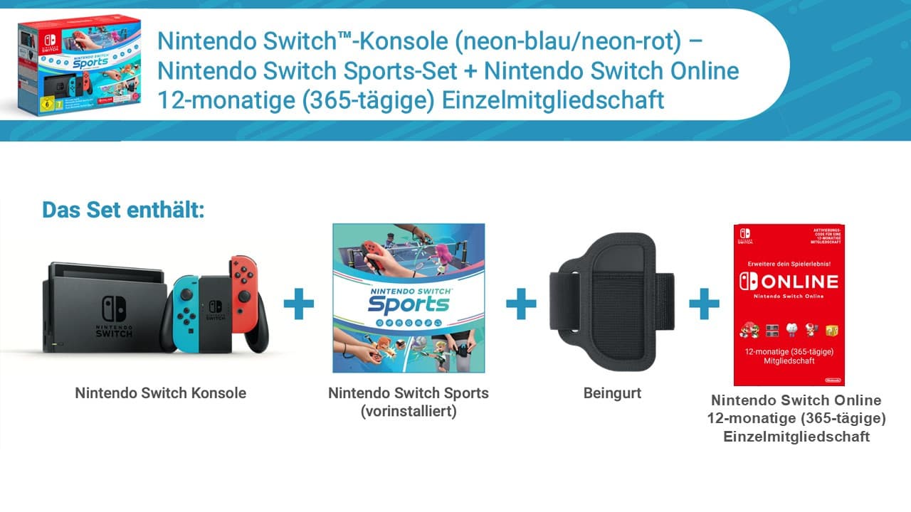 Produktbild Nintendo Switch-Konsole (neon-blau/-rot) – Nintendo Switch Sports-Set + Nintendo Switch Online 12-monatige Einzelmitgliedschaft 3 von 5